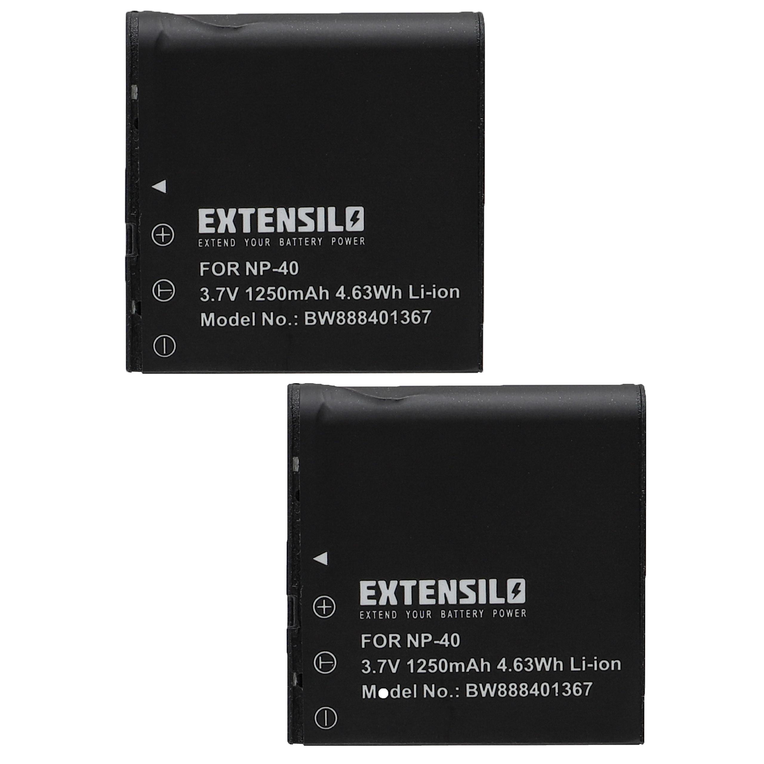 2x Battery replaces BenQ NP-40DBA, NP-40, NP-40DCA - 1250mAh, 3.7V, Li-Ion