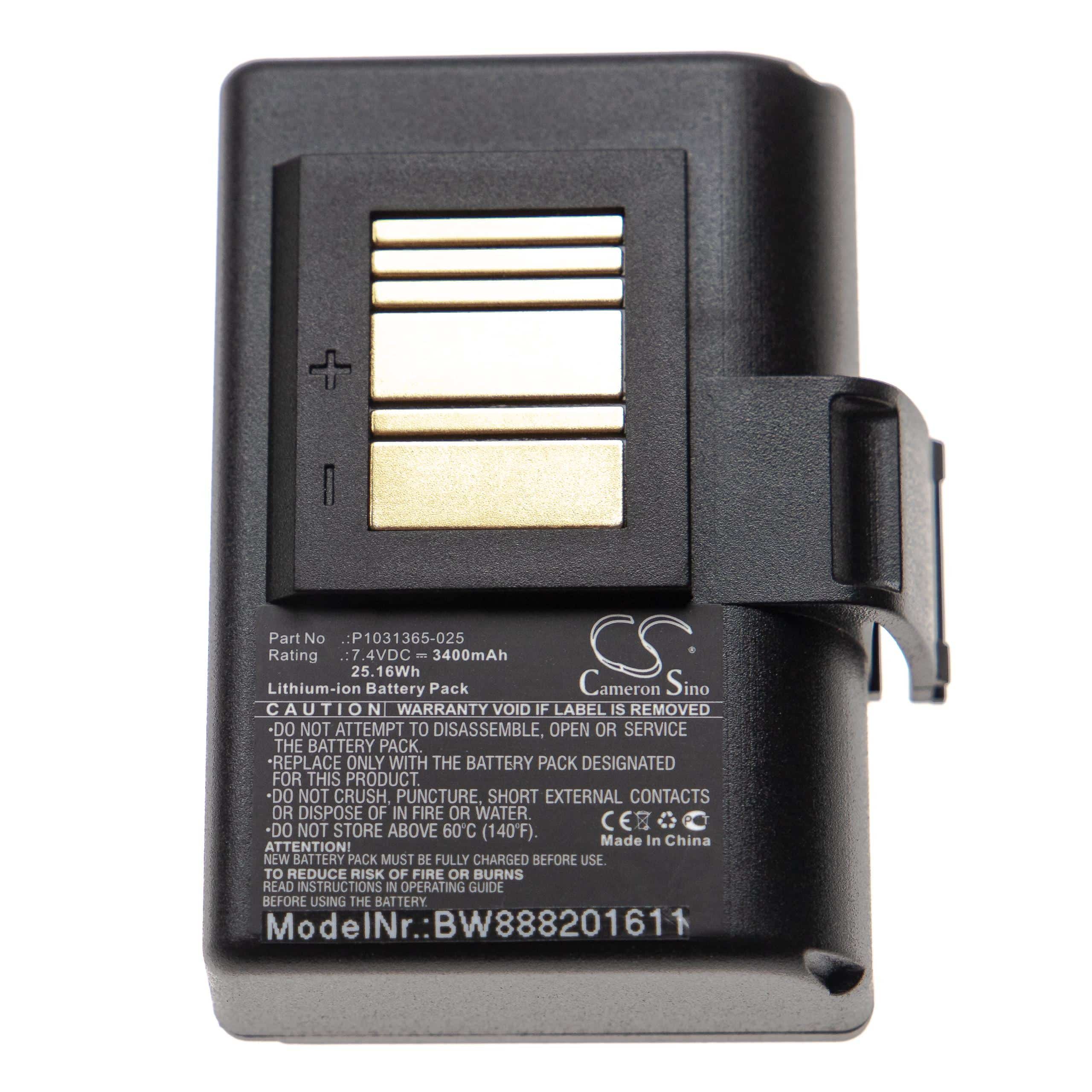 Batterie remplace Zebra AT16004, BTRY-MPP-34MA1-01, BTRY-MPP-34MAHC1-01 pour imprimante - 3400mAh 7,4V Li-ion