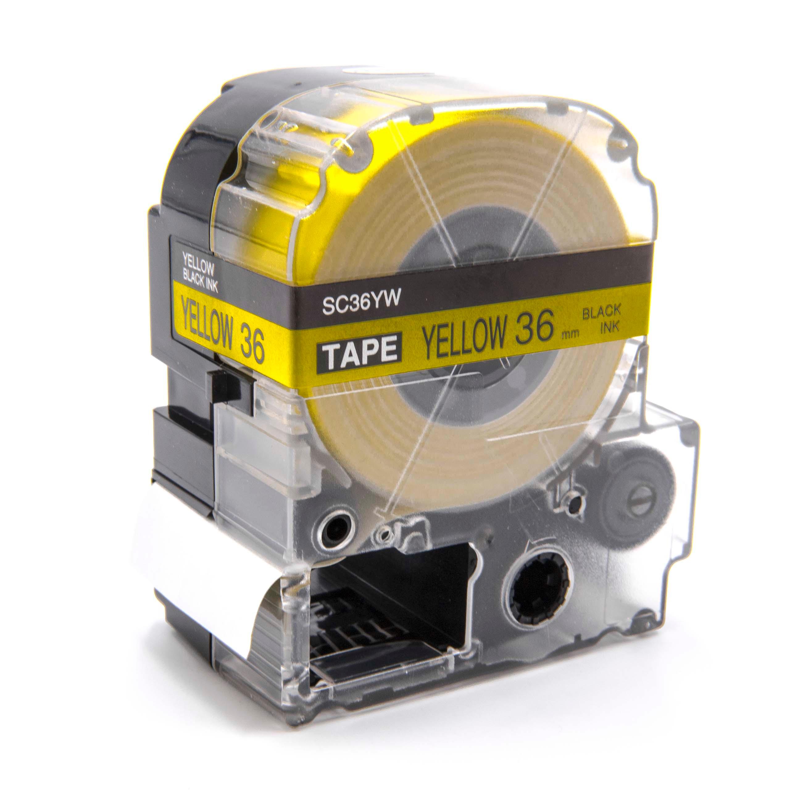Label Tape as Replacement for Epson LC-7WBW - 36 mm Black to Yellow