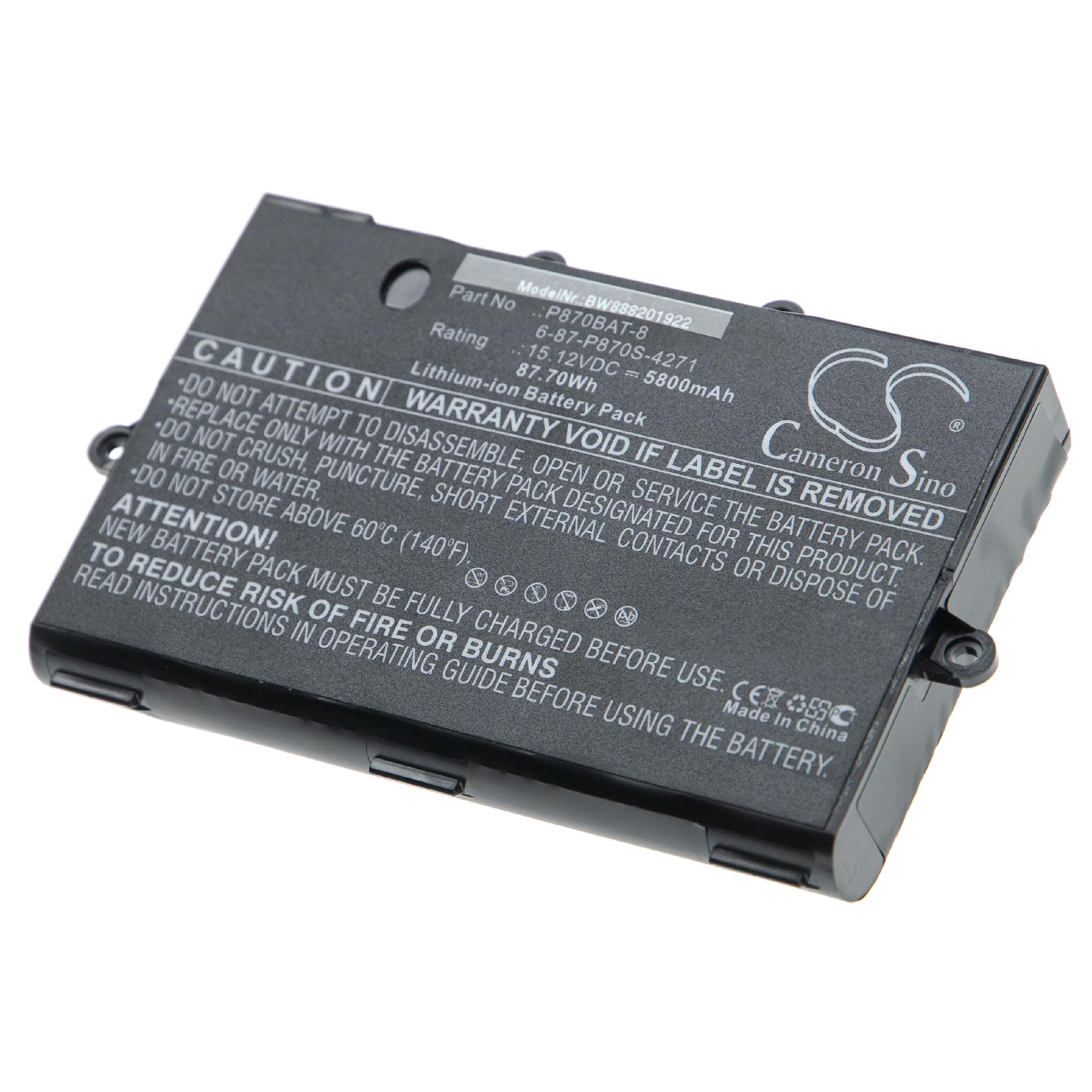 Notebook Battery replaces Clevo 6-87-P870S-4271, 6-87-P870S-4272 - 5800 mAh 15.12 V Li-Ion, black