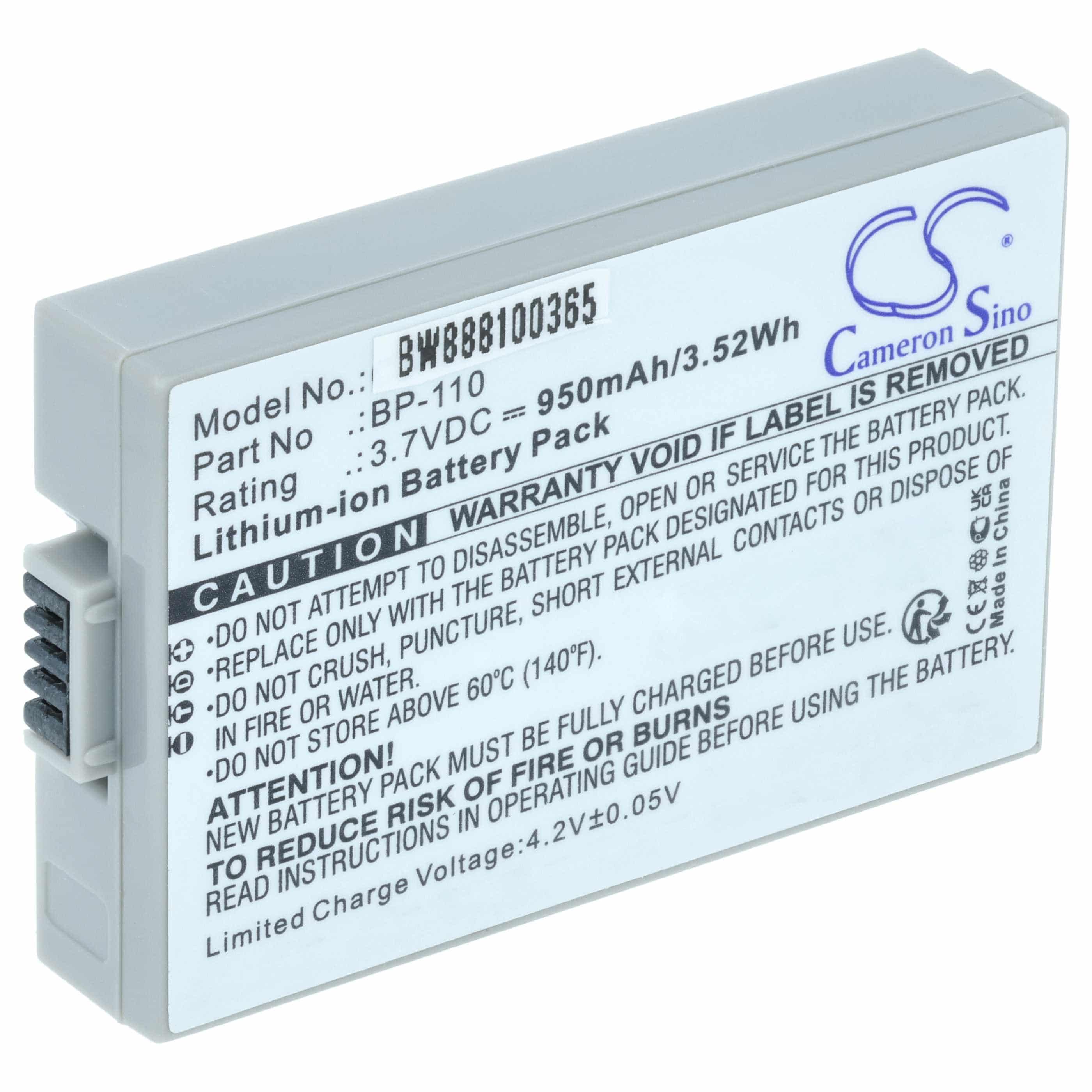 Videocamera Battery replaces Canon BP-110 - 950 mAh 3.7 V Li-Ion
