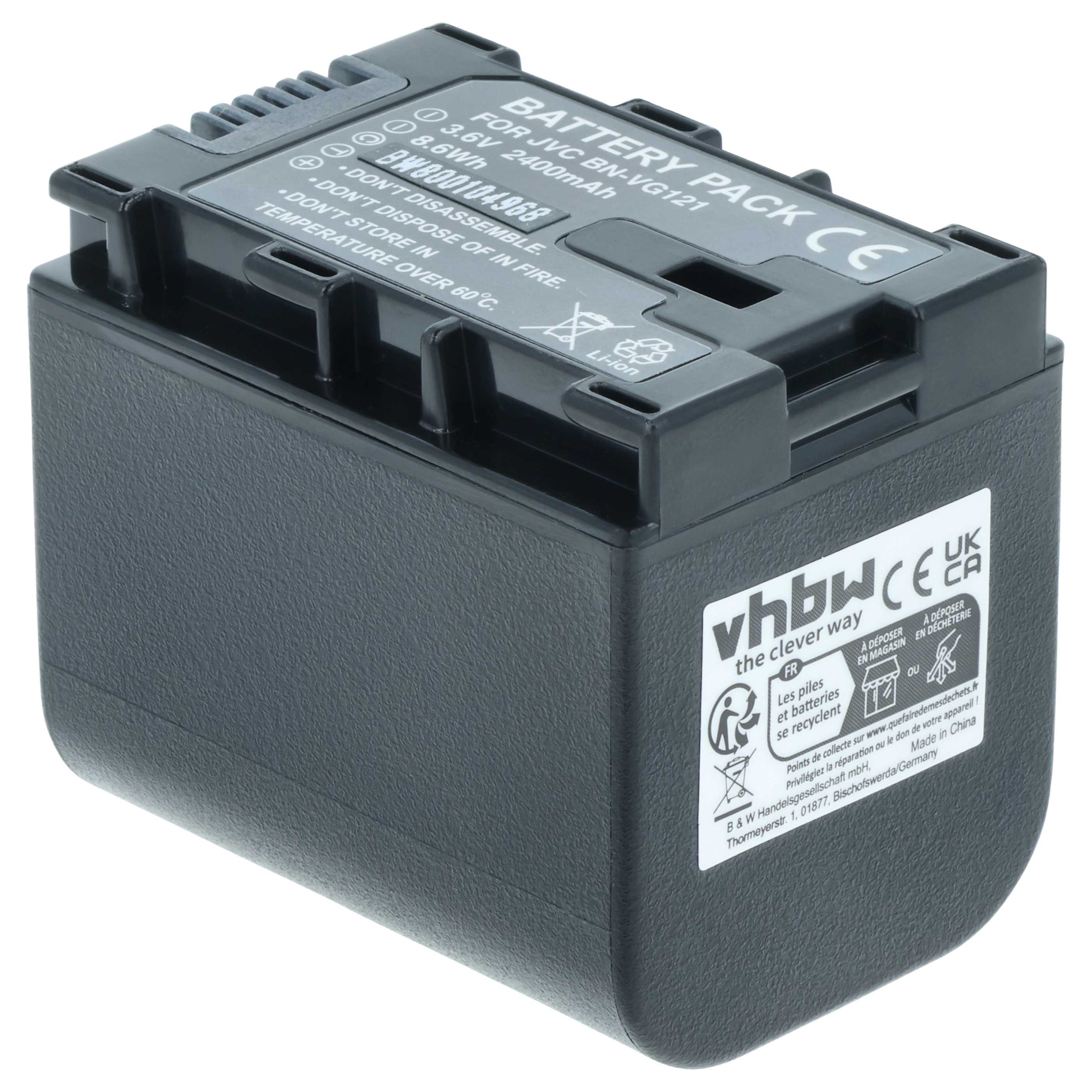 Videocamera 2x Battery replaces JVC BN-VG121, BN-VG121AC, BN-VG121E, BN-VG121SU - 2400 mAh 3.6 V Li-Ion