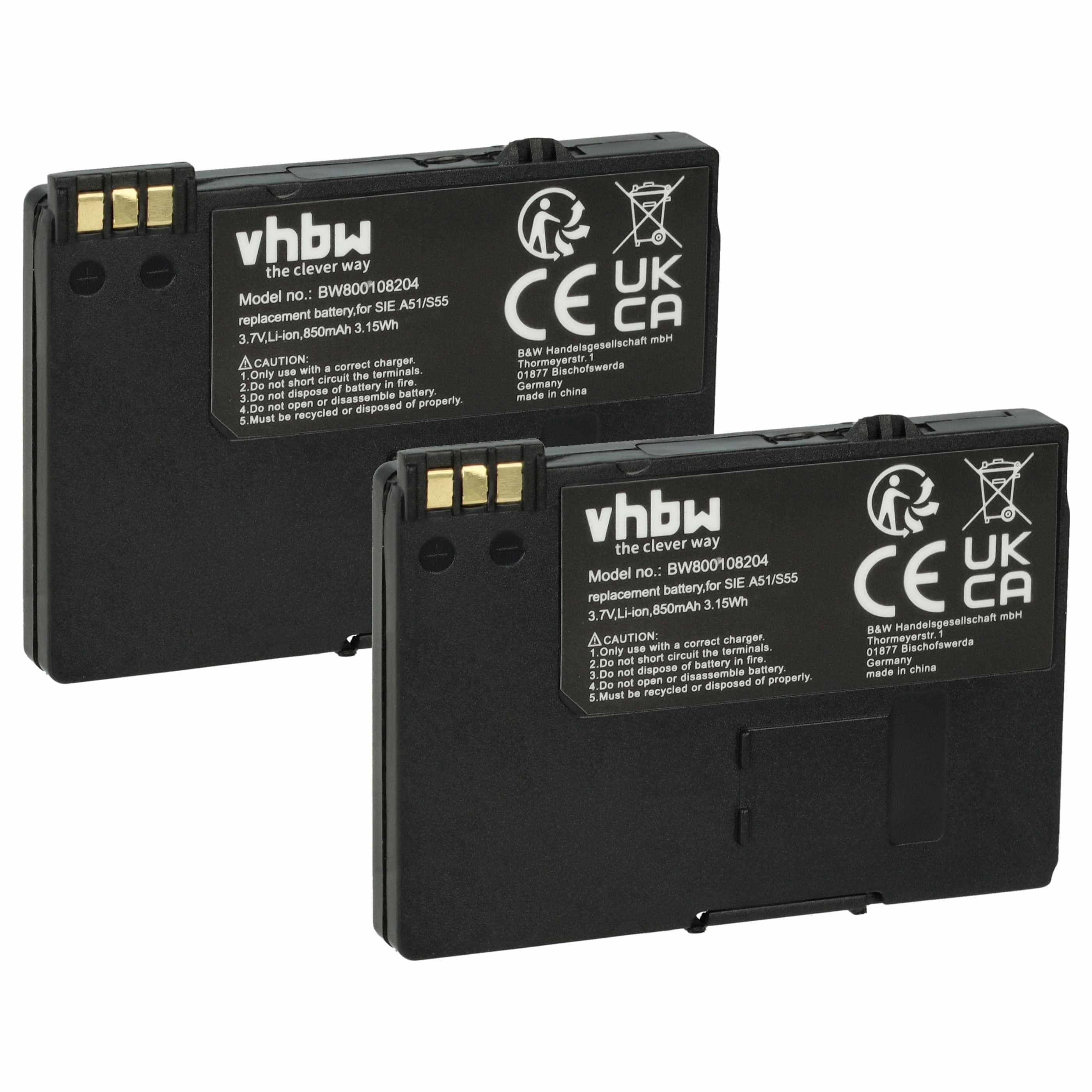 2x Batteries remplace EBA-510, L36145-K1310-X401, BASIC56 pour téléphone Swisscom - 850mAh 3,7V Li-ion