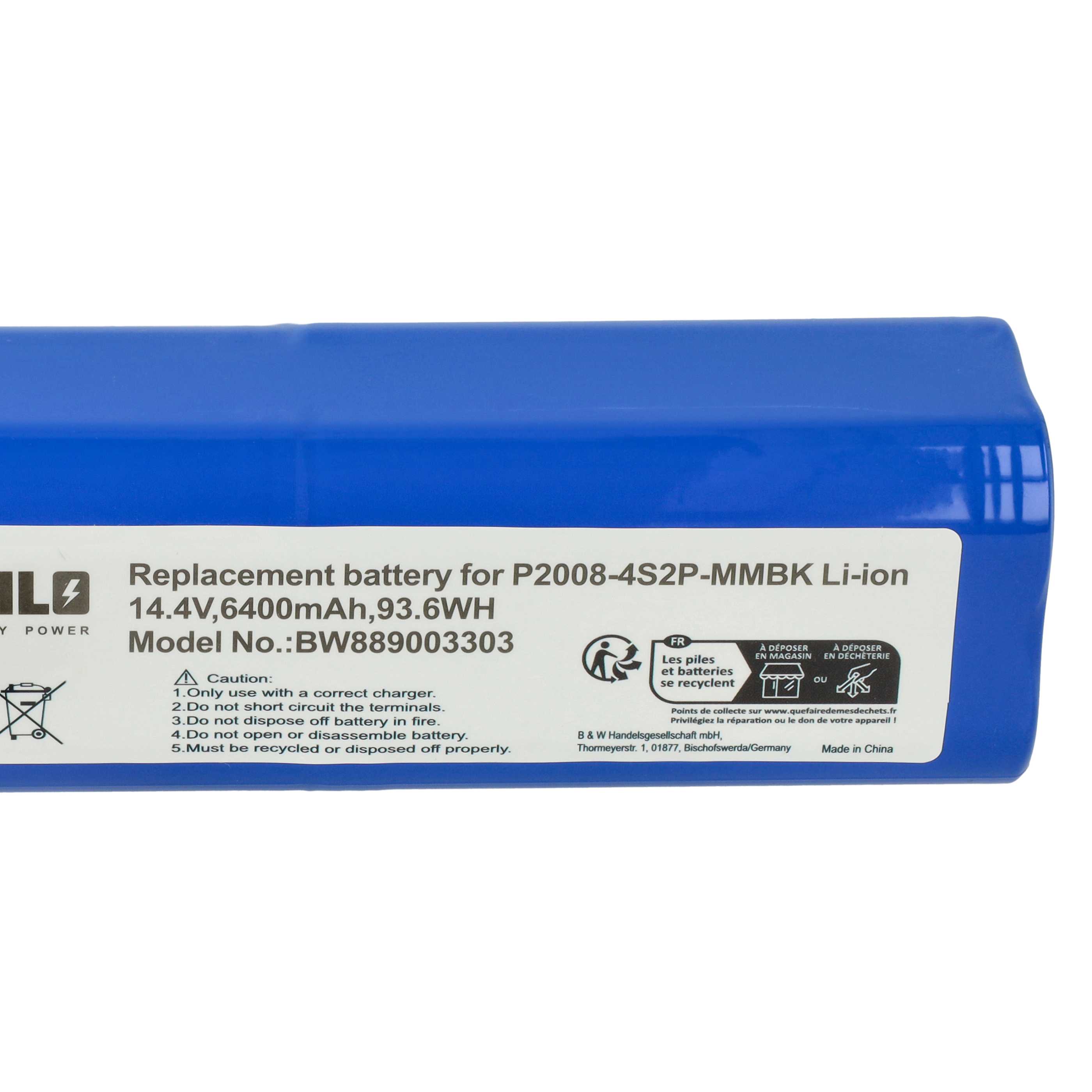 Batteria sostituisce Xiaomi BRR-2P4S-5200S, P2008-4S2P-MMBK per robot aspiratore Dreame - 6400mAh 14,4V Li-Ion