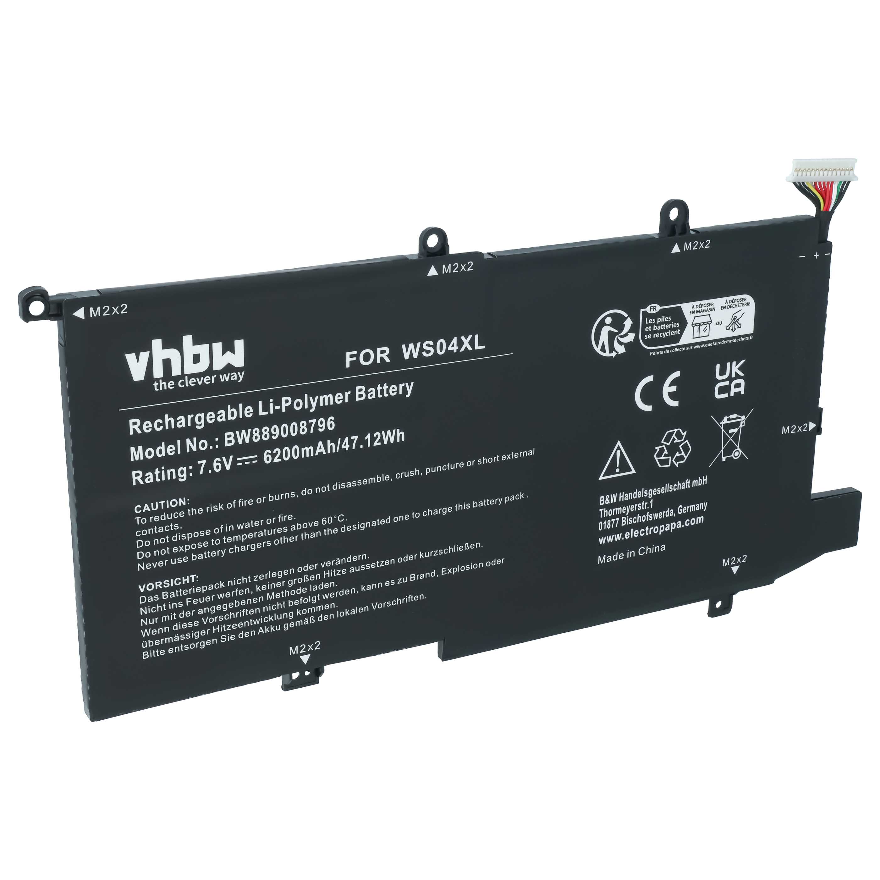 Batteria sostituisce HP HSTNN-DB9Z, L97352-2D1, WS04066XL, L97357-005 per notebook - 6200mAh 7,6V Li-Poly