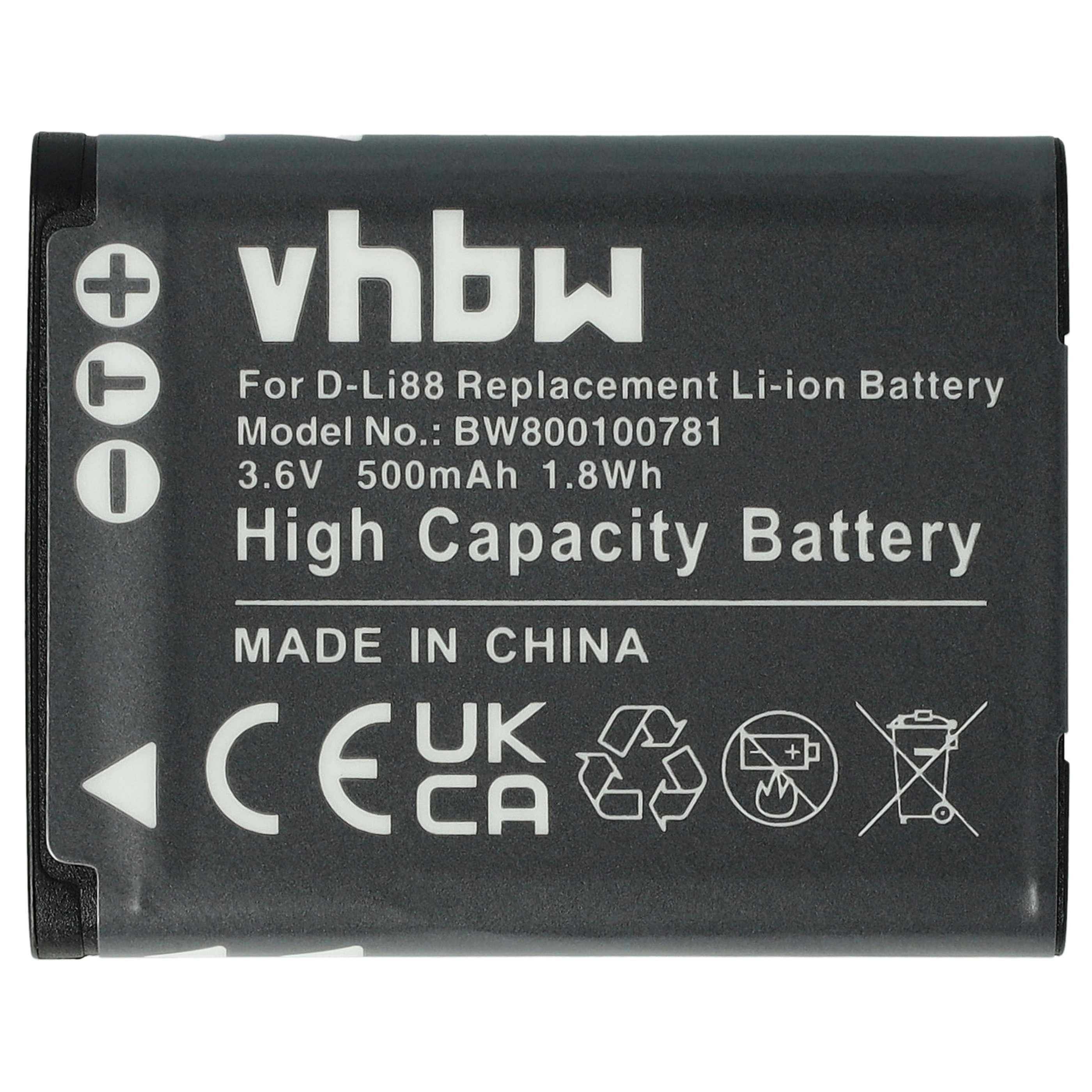 Batterie remplace Panasonic VW-VBX070E, VW-VBX070 pour appareil photo - 500mAh 3,6V Li-ion
