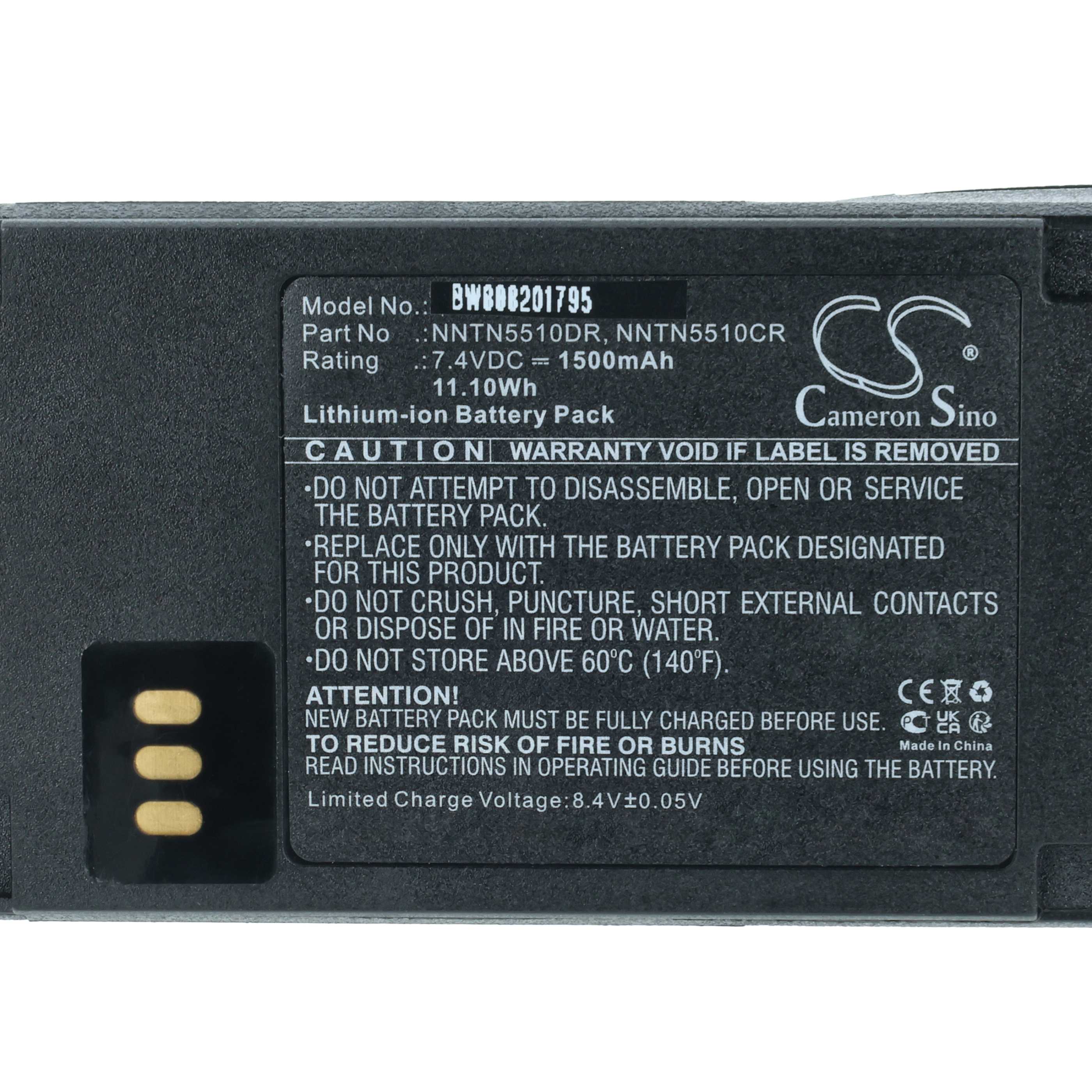 Radio Battery replaces Motorola NNTN5510, NNTN5510BR, NNTN5510AR - 1500 mAh 7.4 V Li-Ion + Belt Clip