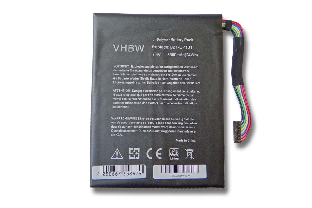Batterie remplace Asus C21-EP101, C21EP101 pour ordinateur portable - 3300mAh 7,4V Li-polymère, noir