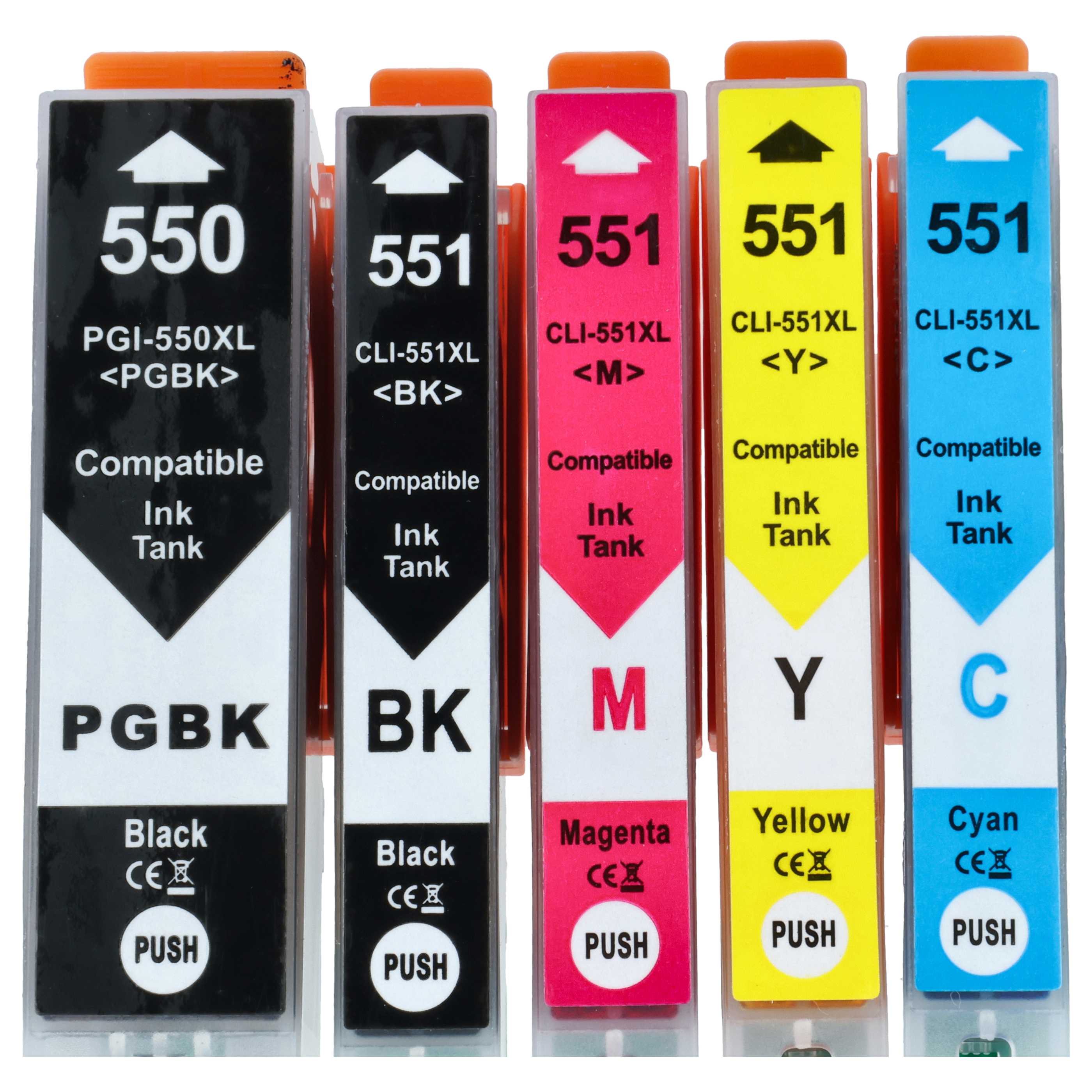 5x Ink Cartridges replaces Canon CLI-551C, CLI-551BK, CLI-551M IP8750 Printer - B/C/M/Y + photo black