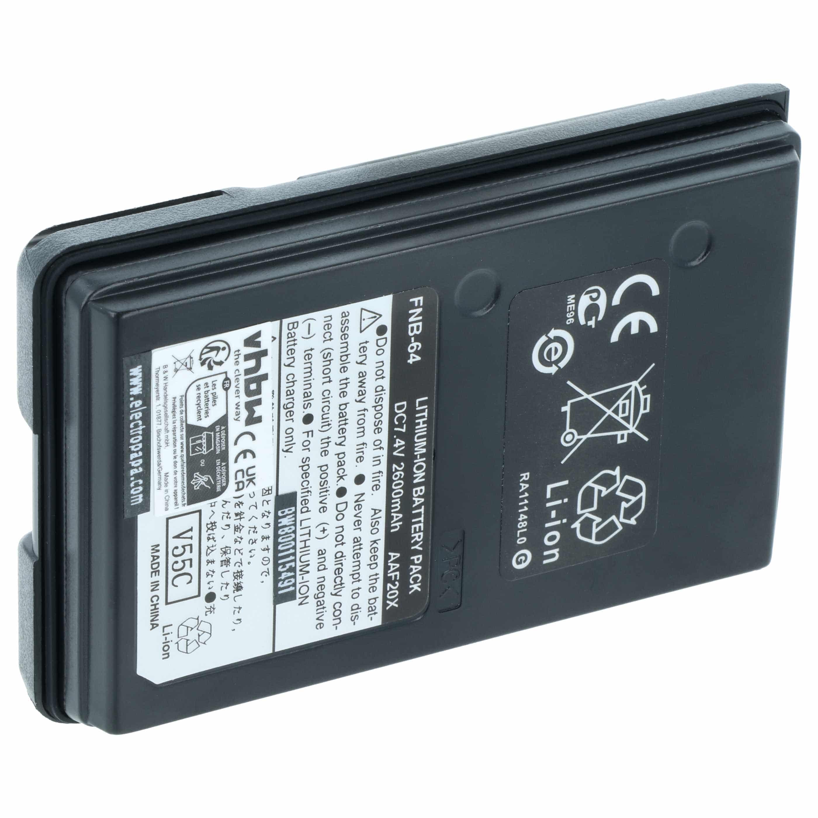 Radio Battery replaces Yaesu Vertex FNB-64H, FNB-57, FNB-64, FNB-83, AAJ66X001 - 2600 mAh 7.4 V Li-Ion