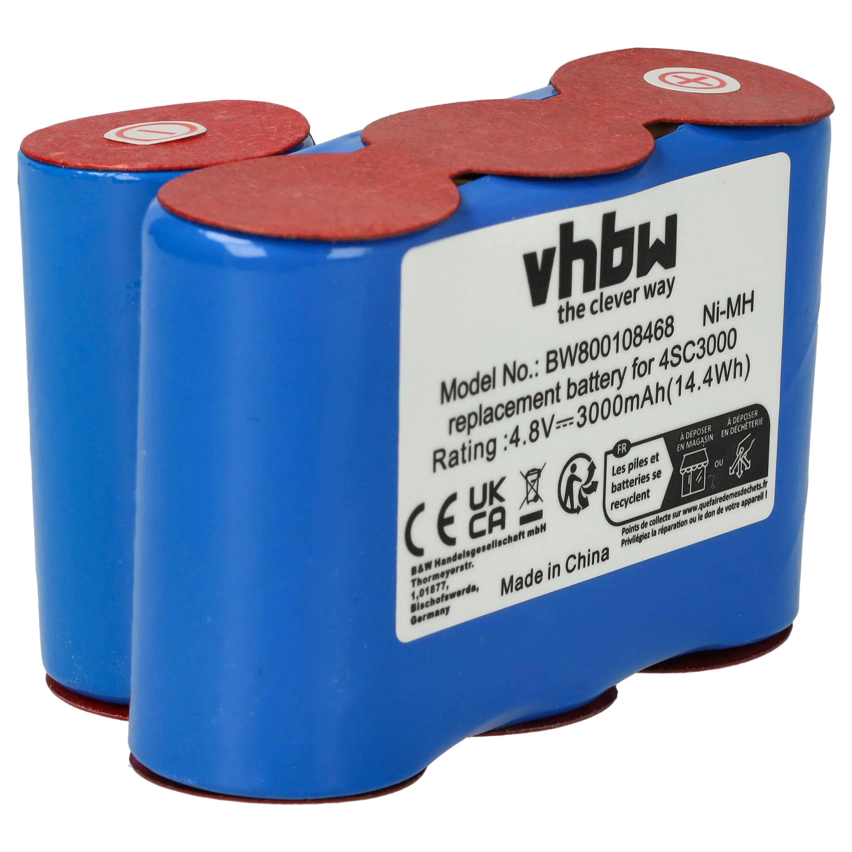 Battery replaces Vileda 4SC3000 for Vileda 3000mAh, 4.8V, NiMH