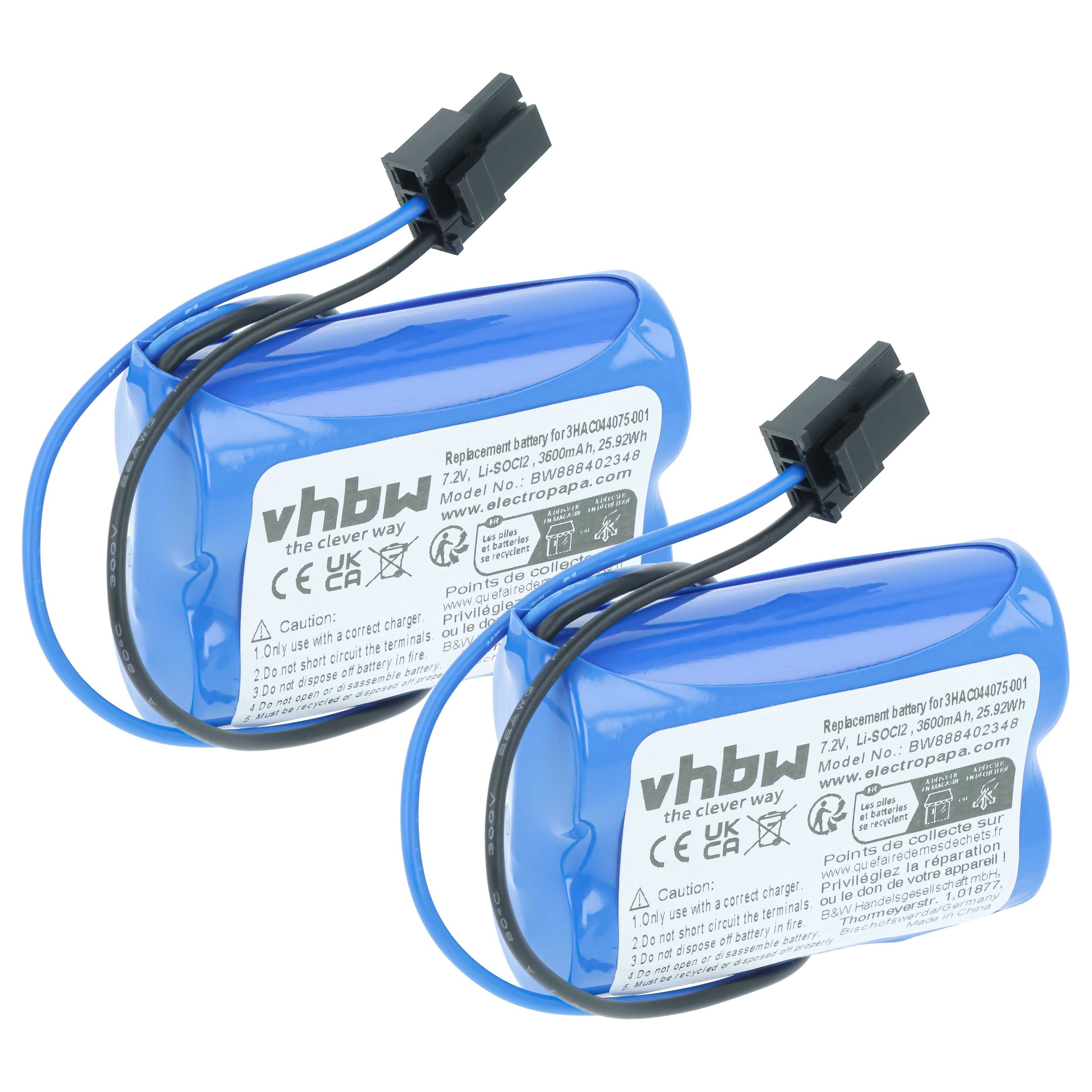 2x Batería reemplaza ABB 3HAC044075-001/01, 3HAC044075-001 para robot industrial (3600 mAh, 7,2 V, Li-SOCl2)