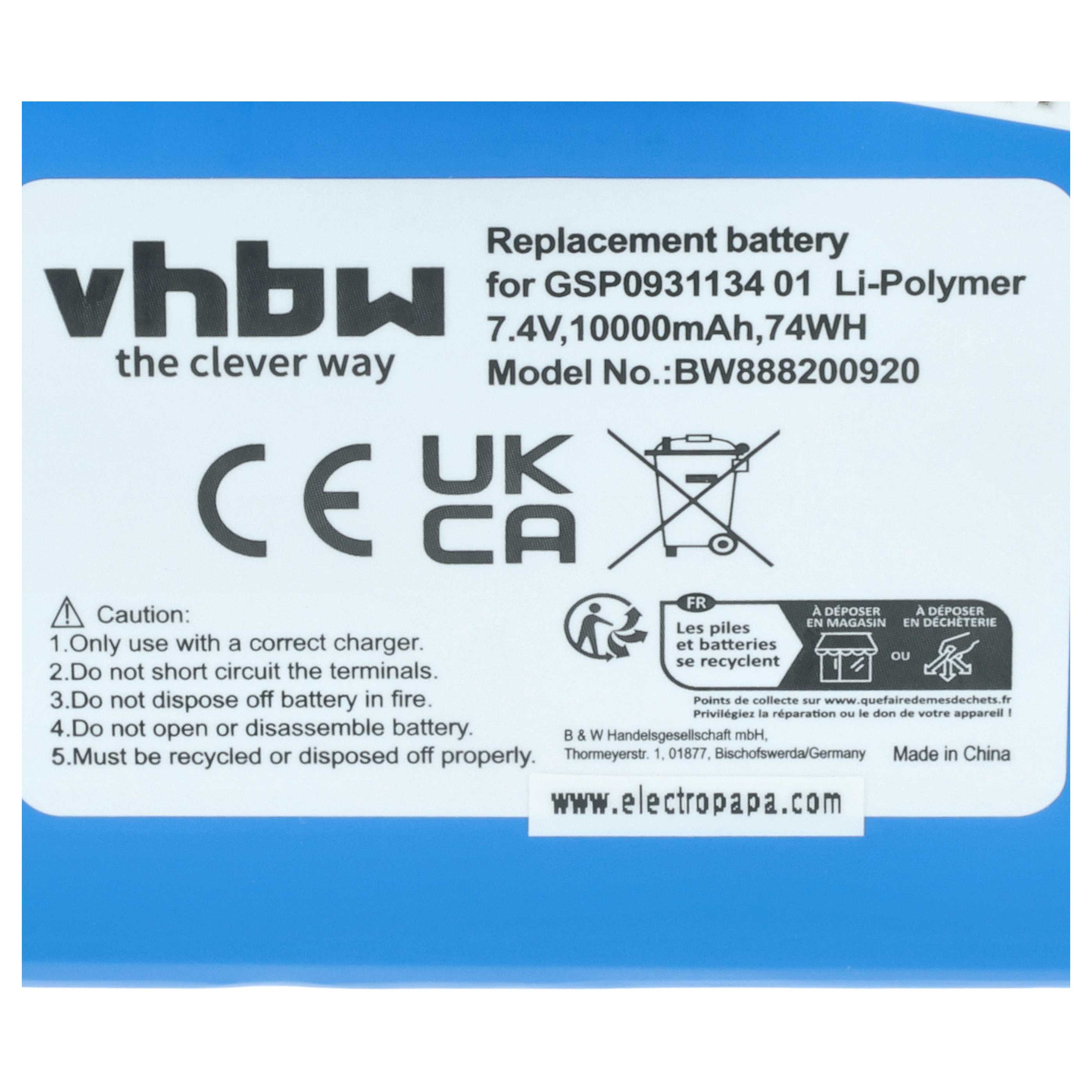 Batteria sostituisce JBL GSP0931134 01 per altoparlanti - 10000mAh 7,4V Li-Poly