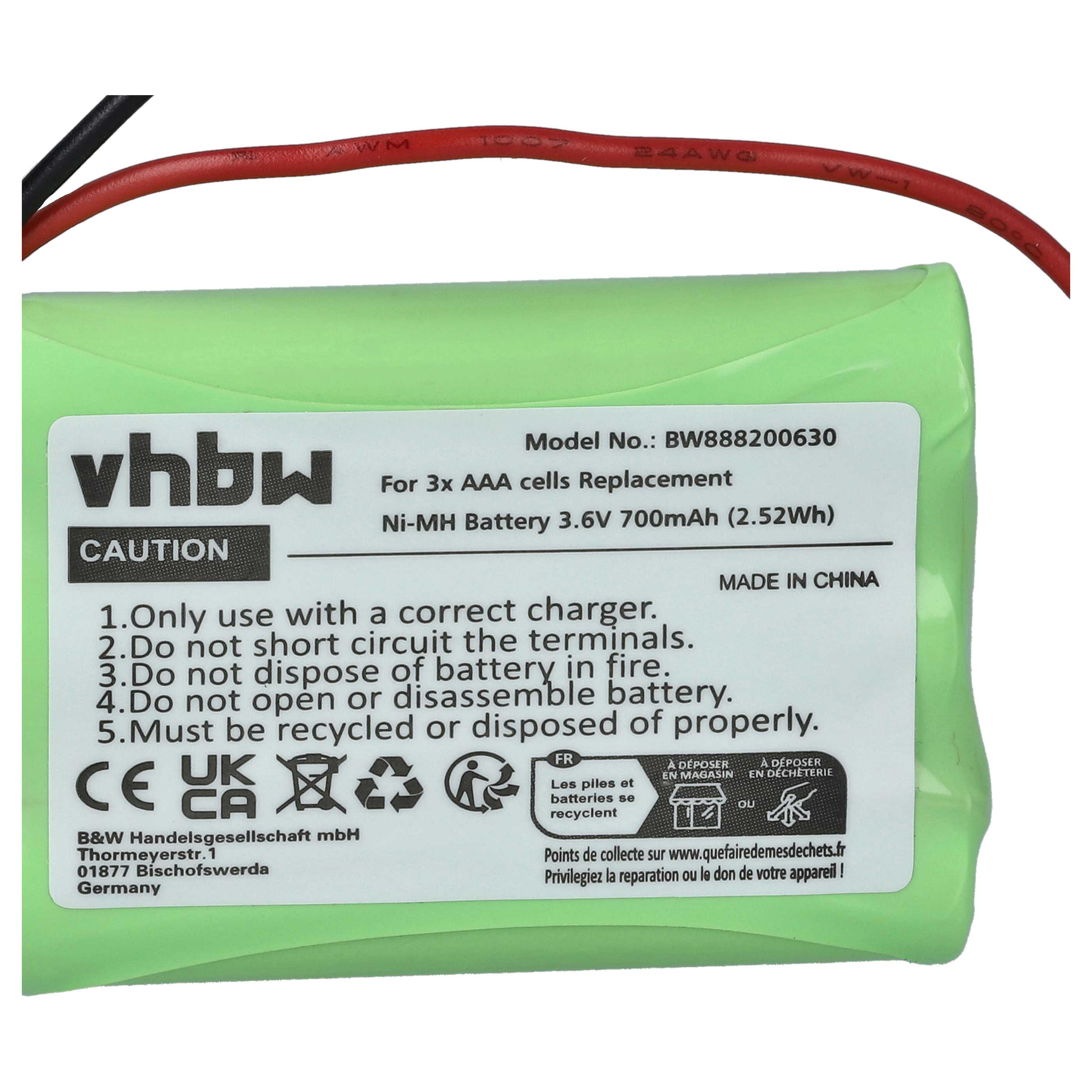 Batería para universal para diversos dispositivos - 700mAh 3,6V NiMH, 3x celdas, tipo AAA, Micro, HR03