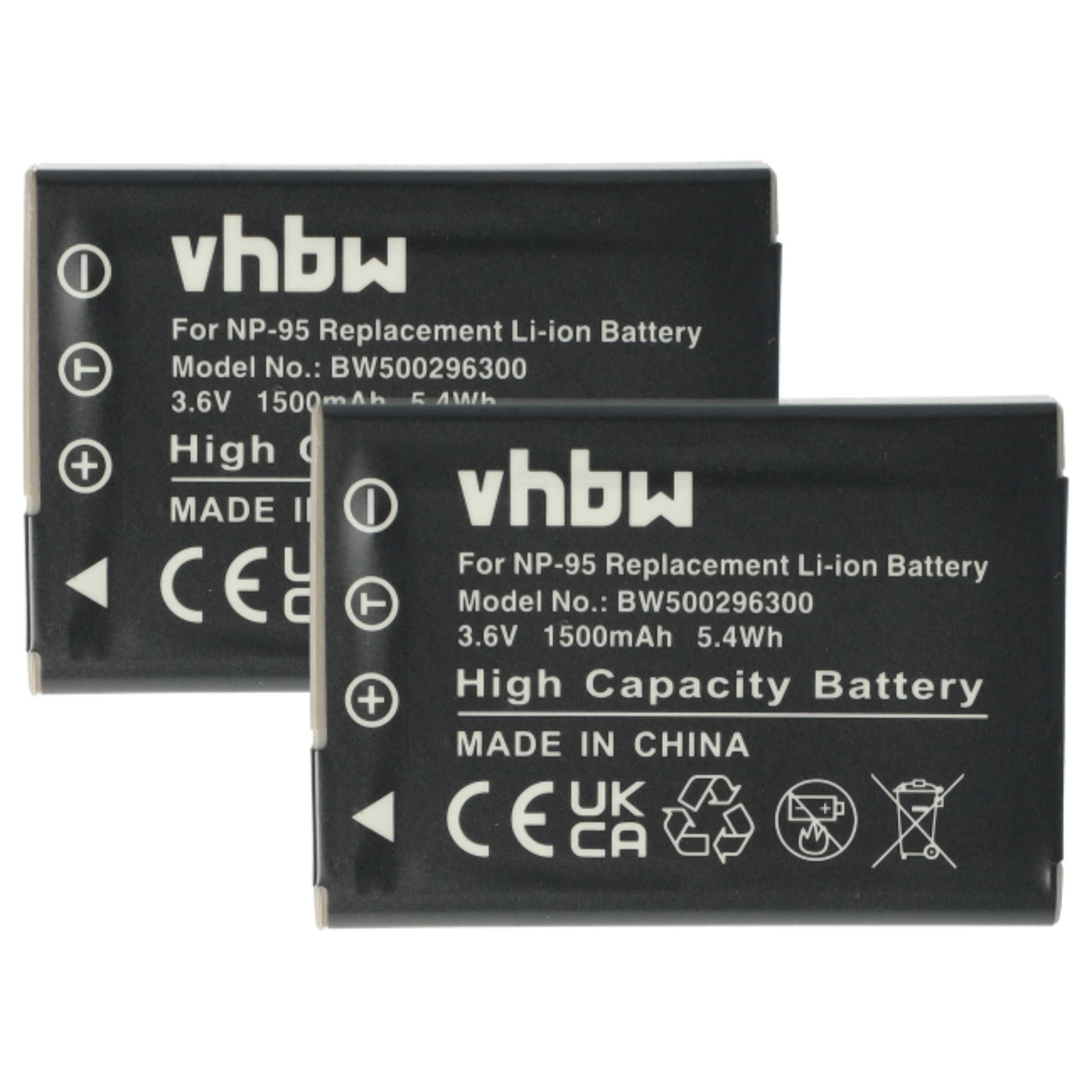 2x Battery replaces Fujifilm NP-95 - 1500mAh, 3.6V, Li-Ion