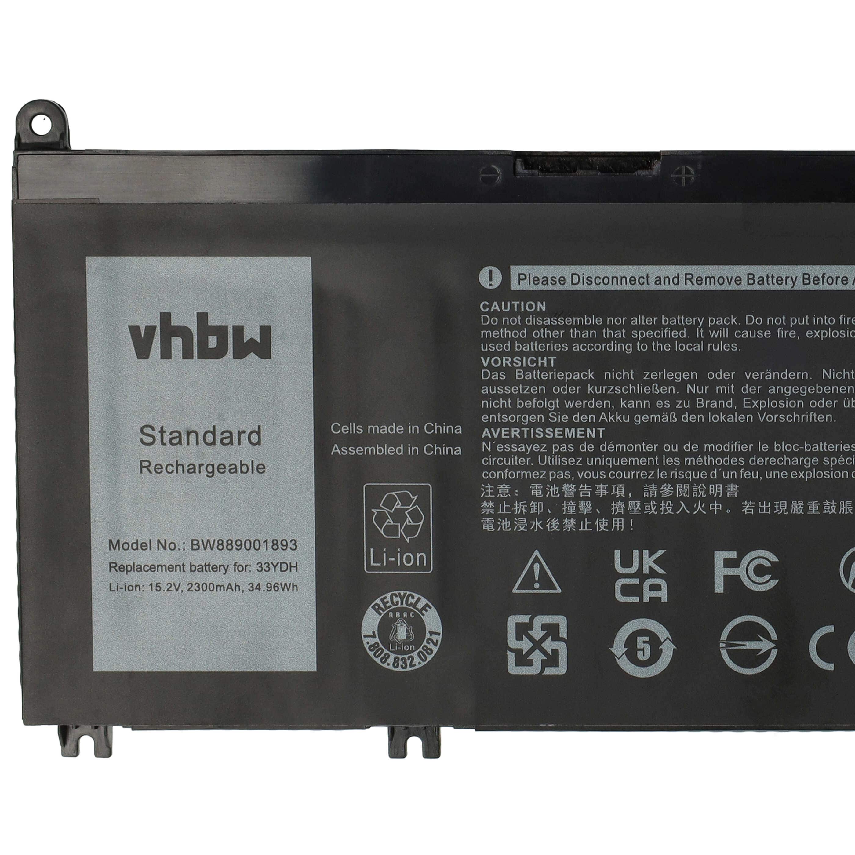 Akumulator do laptopa zamiennik Dell 9P3NW, 99NF2, 81PF3, 07FHHV, 7FHHV, 33YDH - 2300 mAh 15,2 V LiPo, czarny