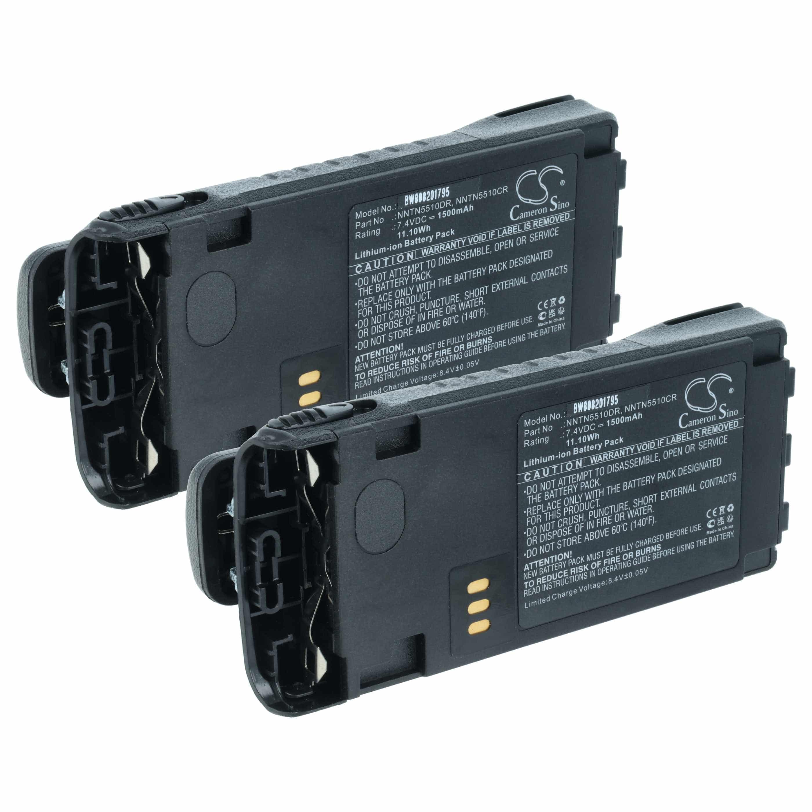 Radio 2x Battery replaces Motorola NNTN5510, NNTN5510BR, NNTN5510AR - 1500 mAh 7.4 V Li-Ion + Belt Clip