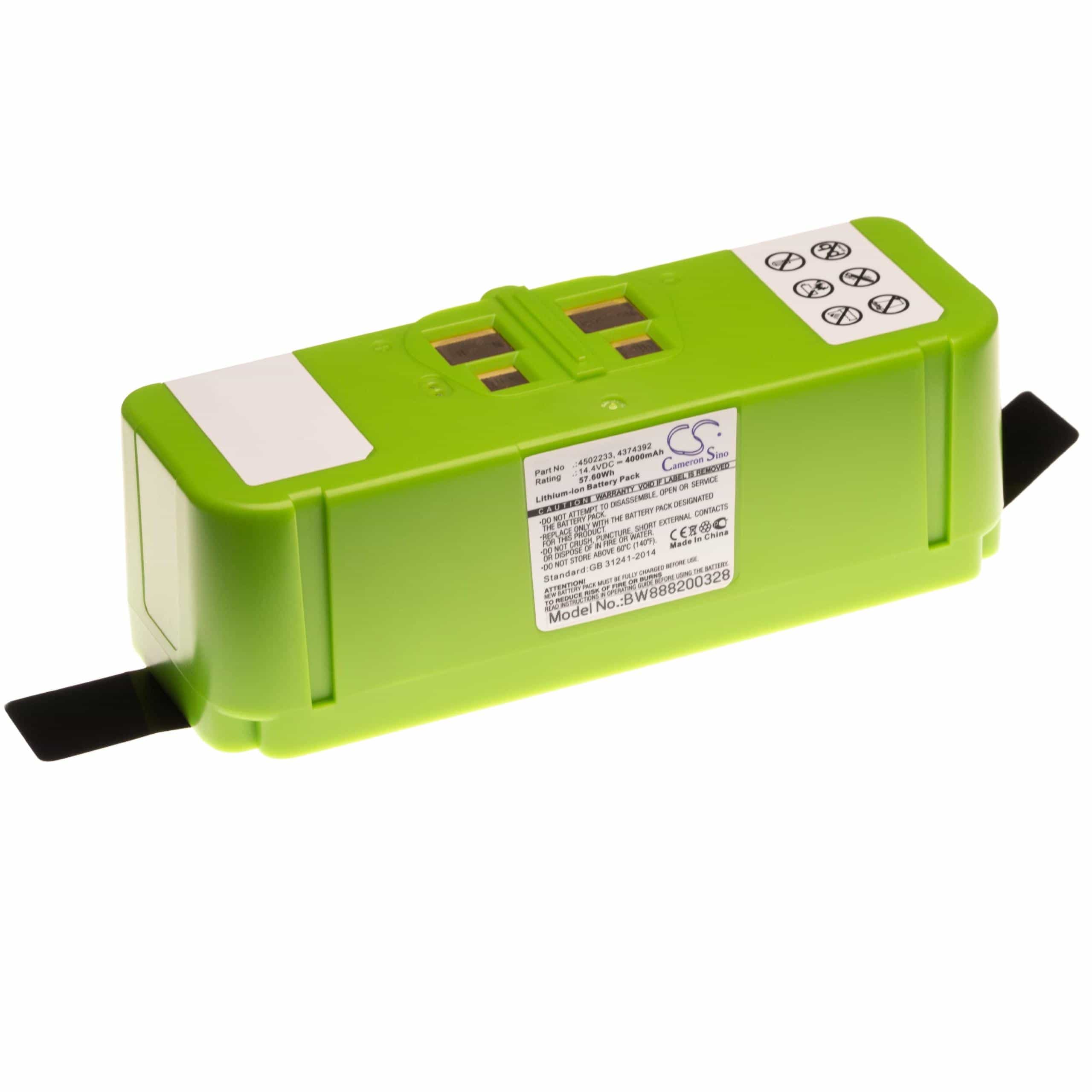 Batterie remplace iRobot 4374392, 4462425, 4376392, 2130LI pour robot aspirateur - 4000mAh 14,4V Li-ion