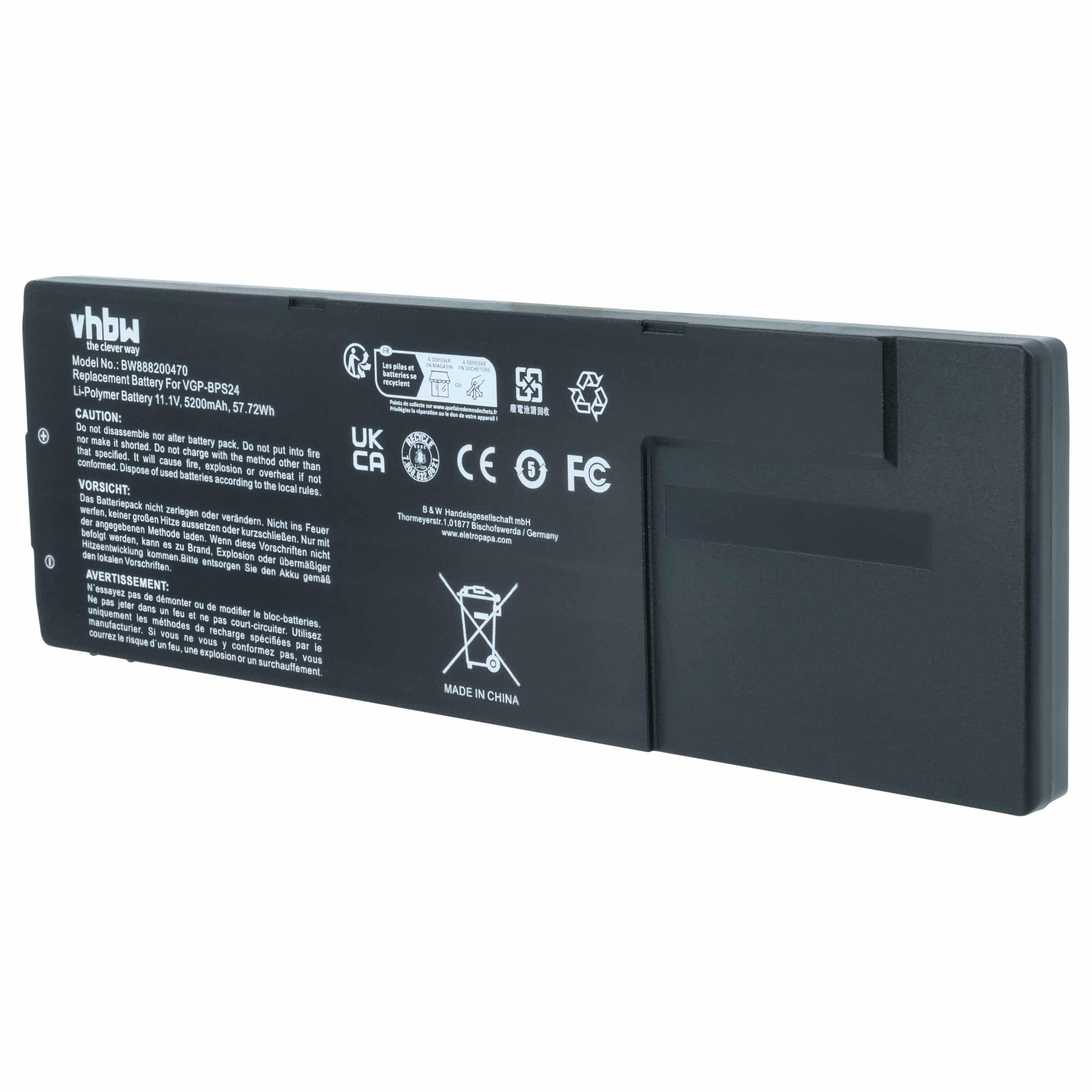 Akumulator do laptopa zamiennik Sony VGP-BPSC24, VGP-BPS24, VGP-BPL24 - 5200 mAh 11,1 V LiPo, czarny