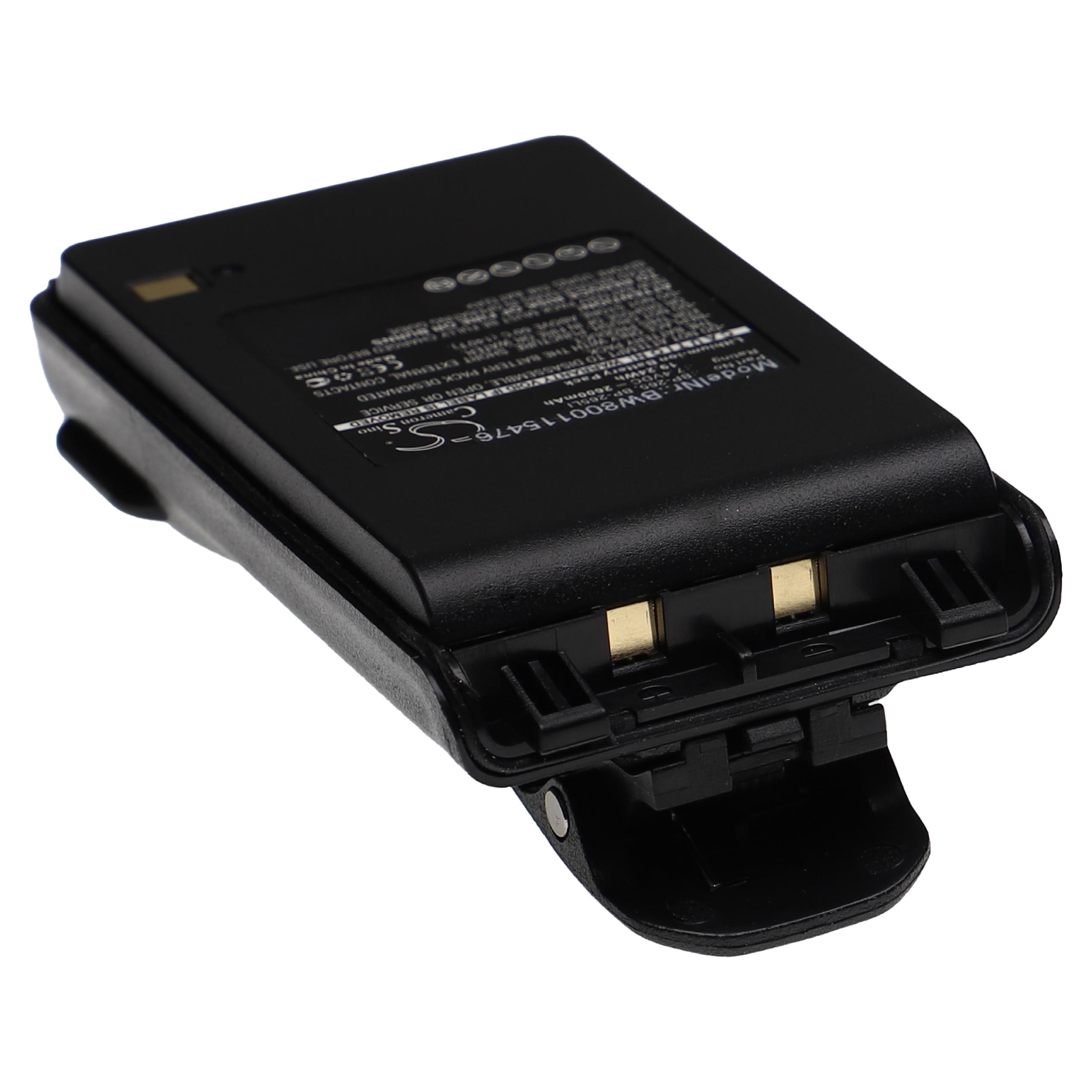 Batería reemplaza Icom BP-265LI, BP-265 para radio, walkie-talkie Icom - 2600 mAh 7,4 V Li-Ion con clip