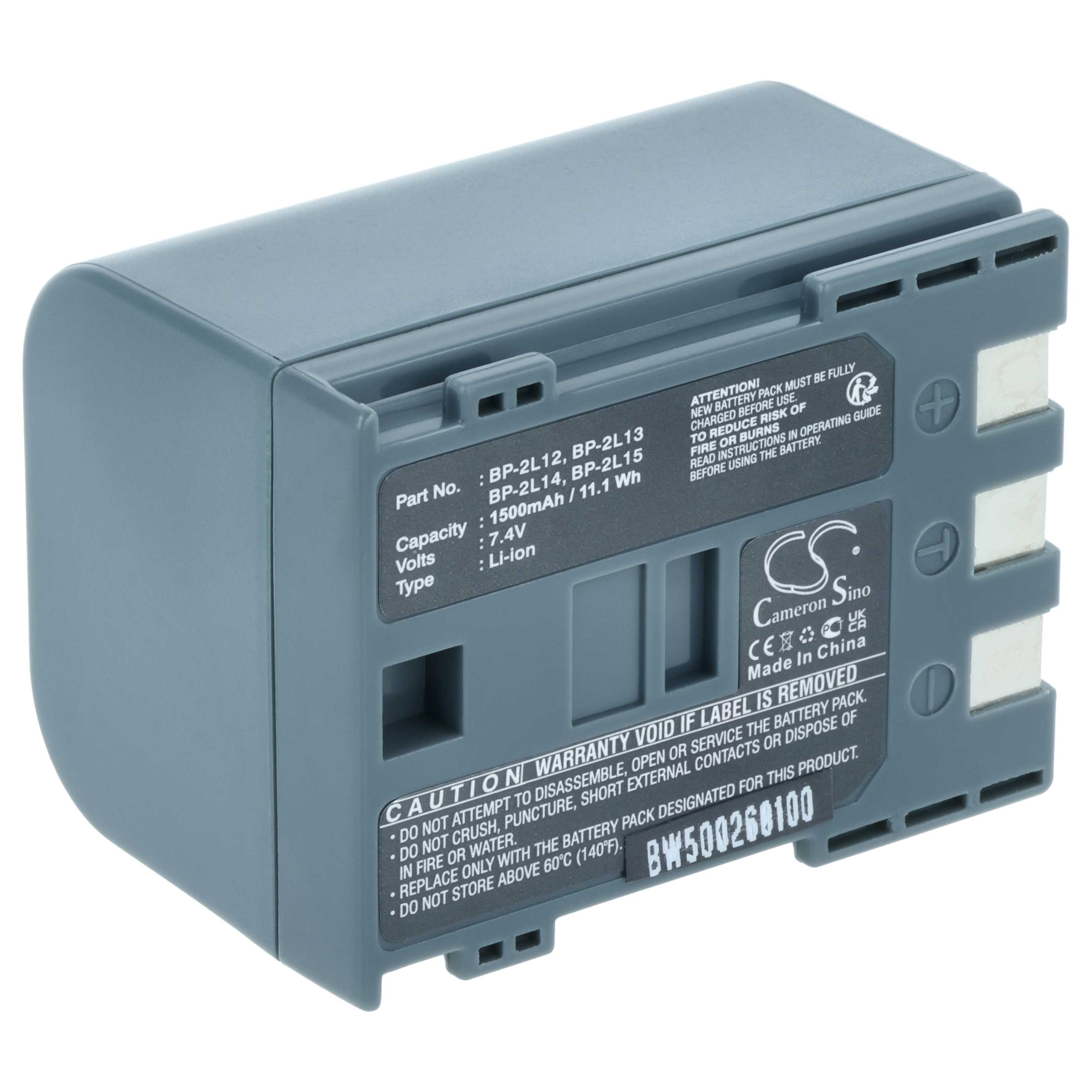 Videocamera Battery replaces Canon BP-2L12, BP-2L, BP-2L14 - 1200 mAh 7.2 V Li-Ion