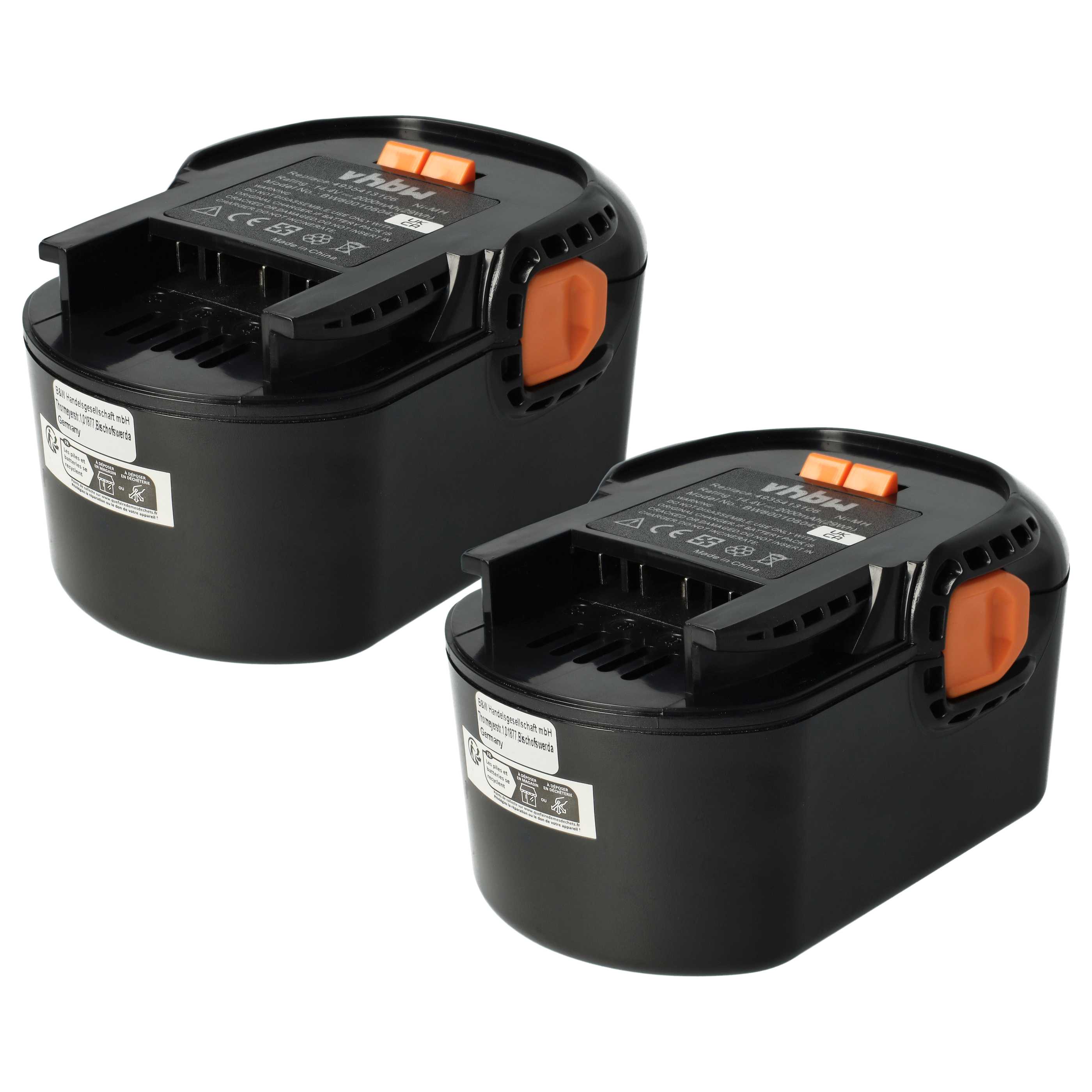 Batterie (2 pcs.) remplace AEG 4935413106, 4935416790, B1414G, B1415R outil électrique Würth - 2Ah 14,4V NiMH
