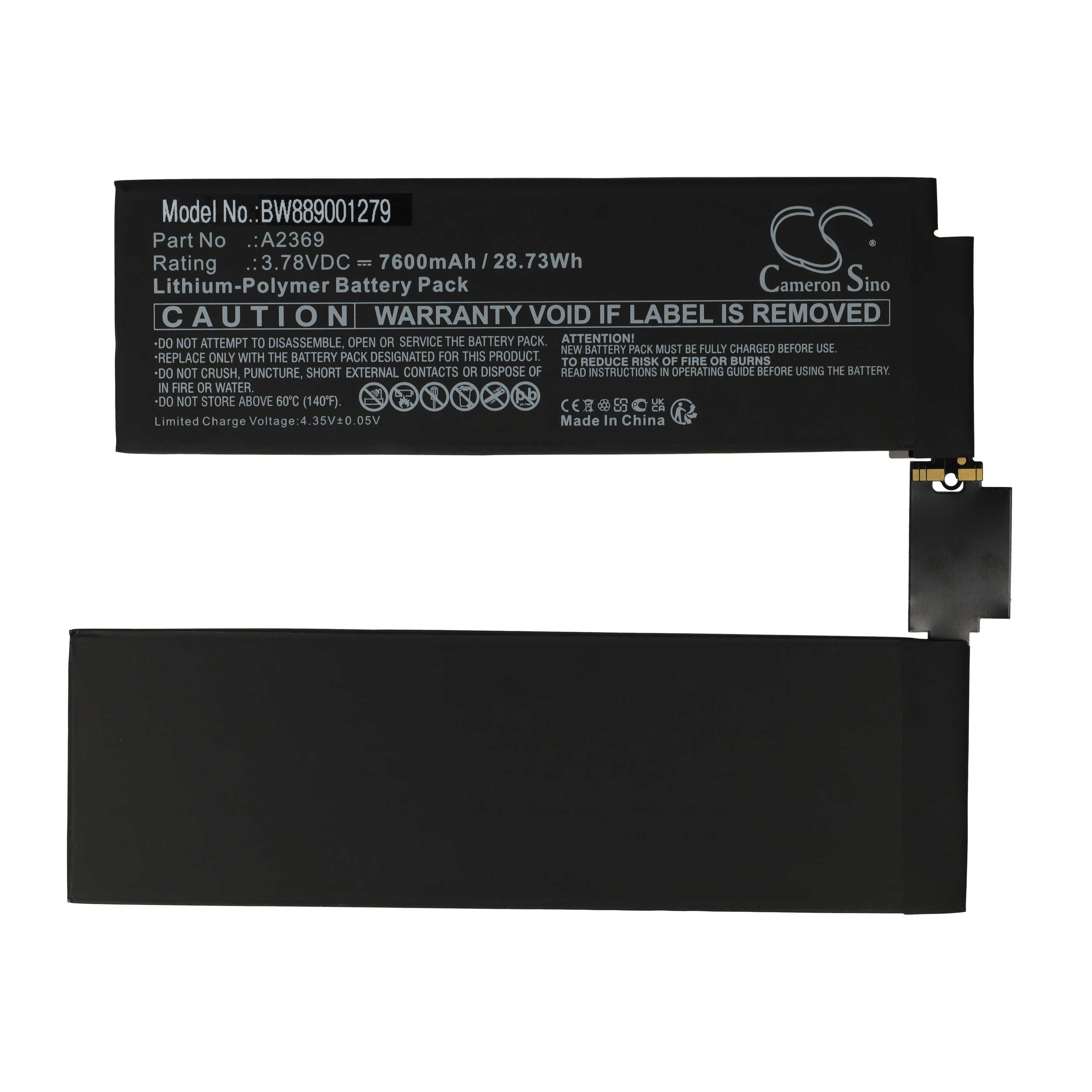 Tablet Battery Replacement for Apple A2369 - 7600mAh 3.78V Li-polymer