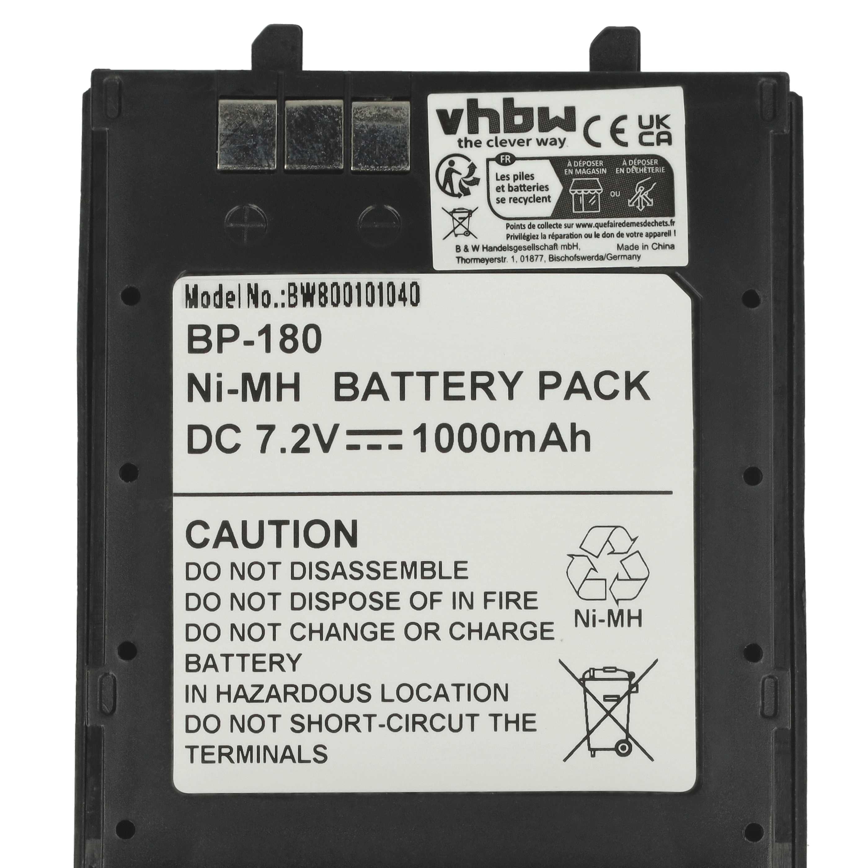 Radio 2x Battery replaces Icom BP-173, BP-180H, BP-180 - 1000 mAh 7.2 V NiMH