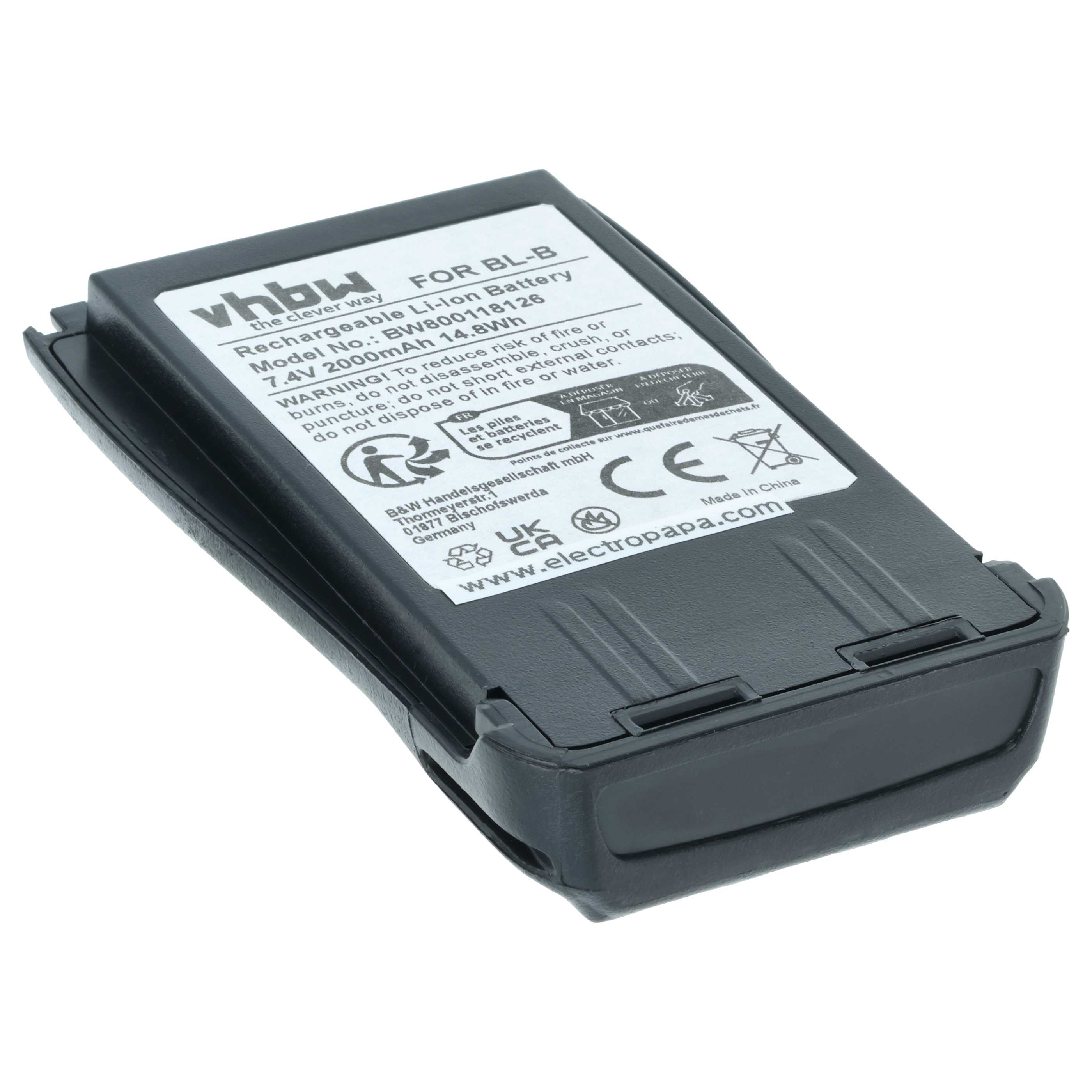 Radio 2x Battery replaces Baofeng BL-B - 2000 mAh 7.4 V Li-Ion