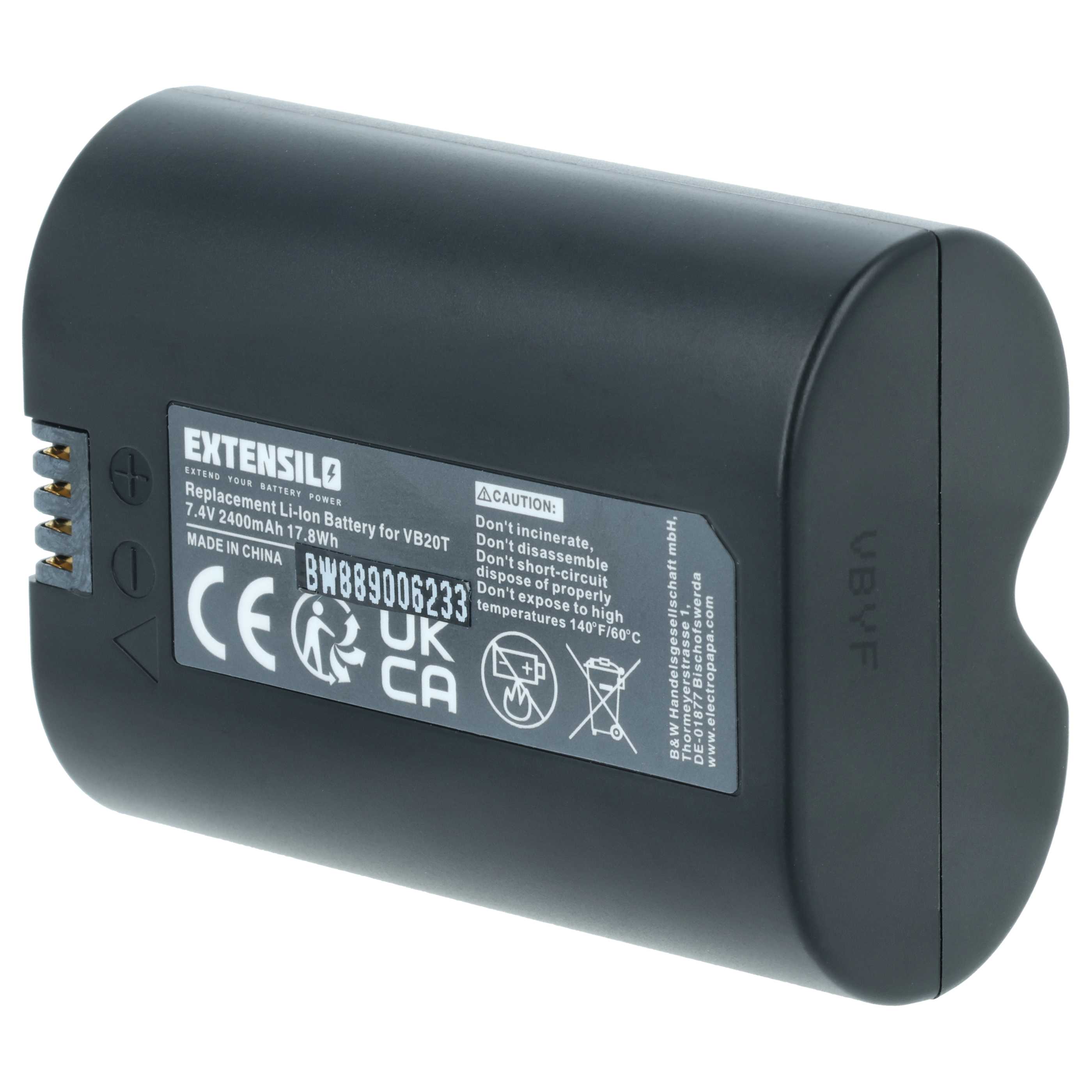 Camera Flash Unit Battery replaces Godox 5167, VB-20 - 2400 mAh 7.4 V Li-Ion