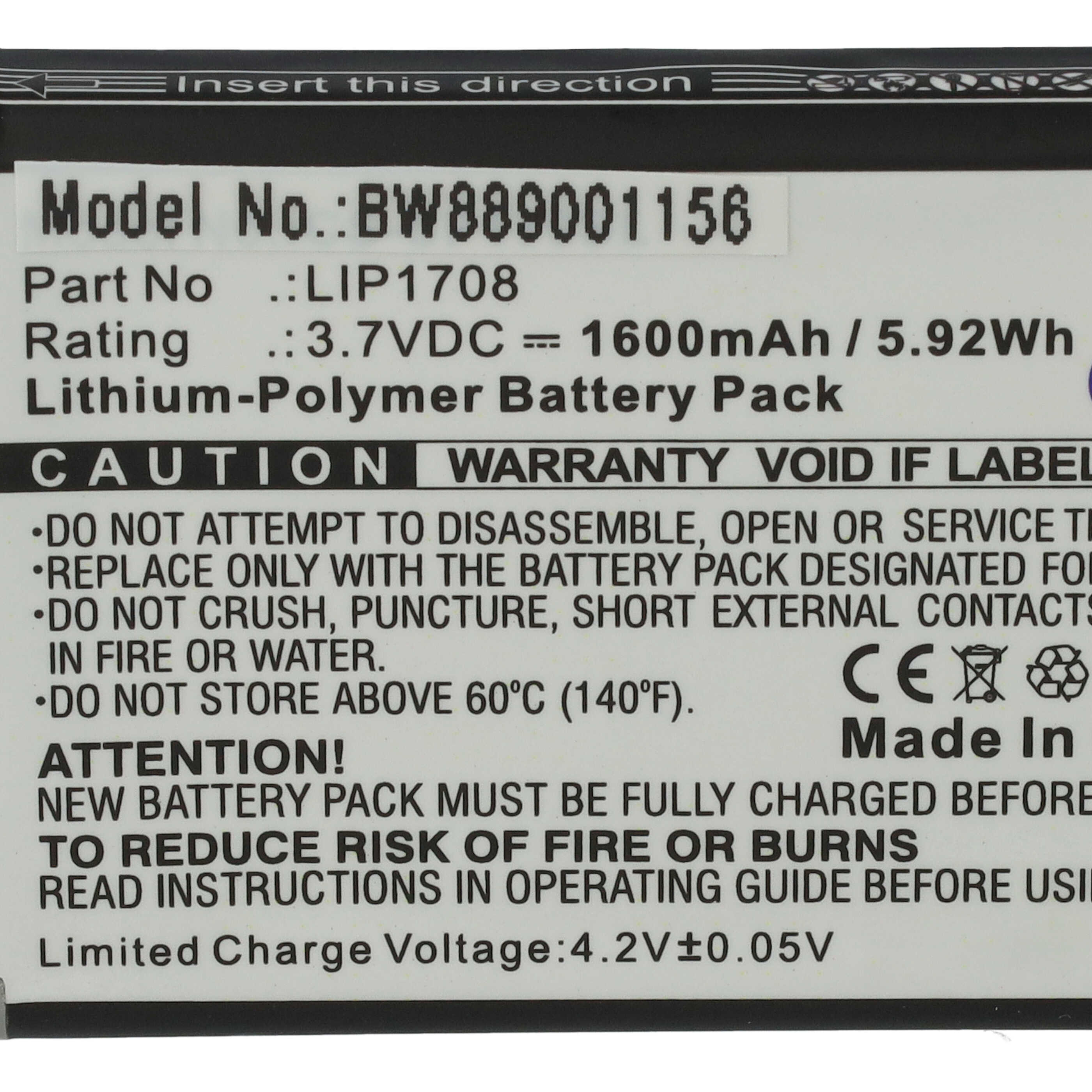 Batería reemplaza Sony LIP1708 para consola Sony - 1600 mAh 3,7 V Li-poli
