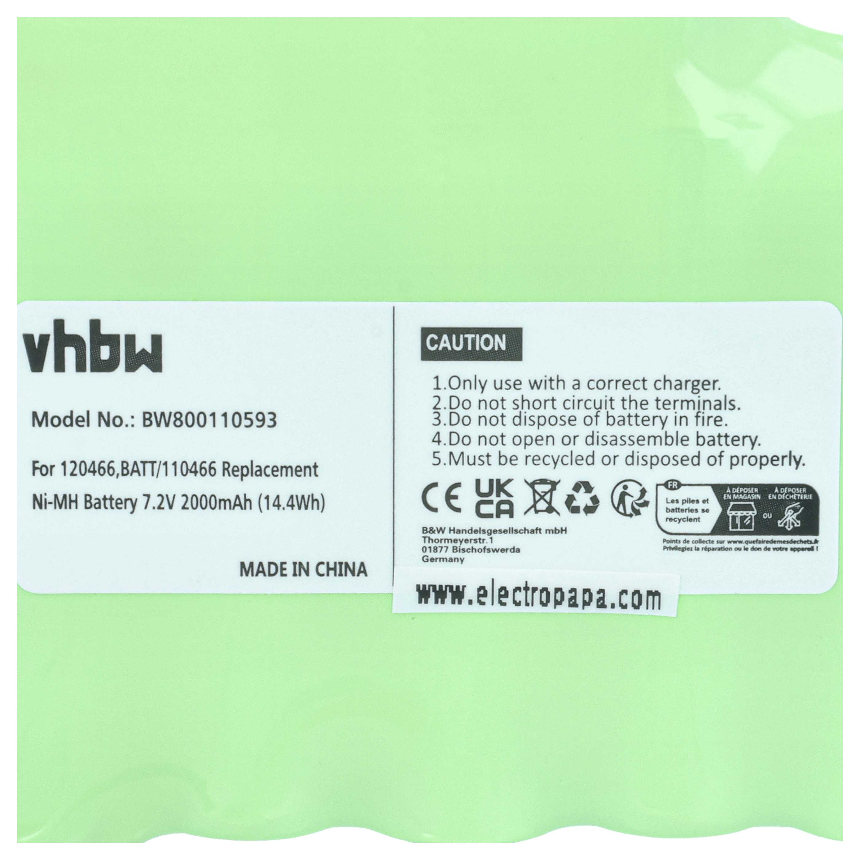 Medical Equipment Battery replaces BATT/110466, 120466 - 2000 mAh 7.2 V NiMH