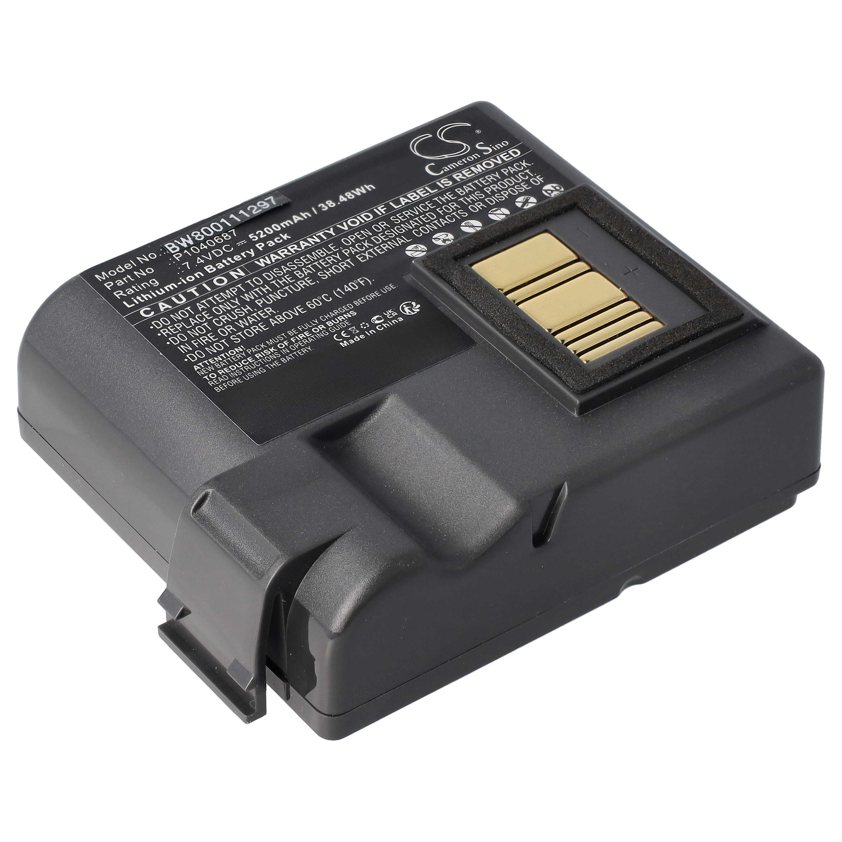 Printer 5x Battery replaces Zebra BTRY-MPP-68MA1-01, P1050667-016, P1040687 - 5200 mAh 7.4 V Li-Ion