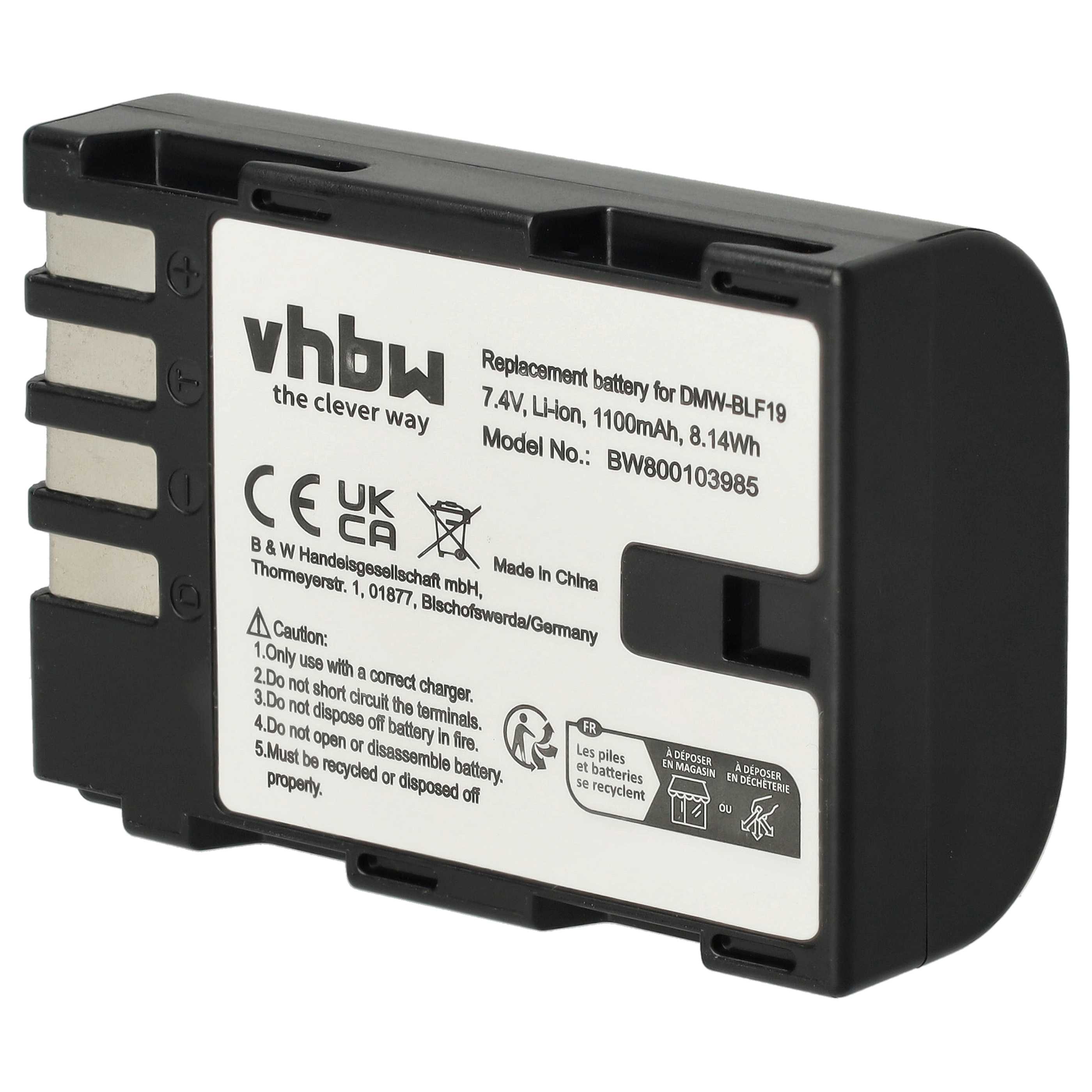 Battery replaces Panasonic DMW-BLF19E, DMW-BLF19 - 1100mAh, 7.2V, Li-Ion