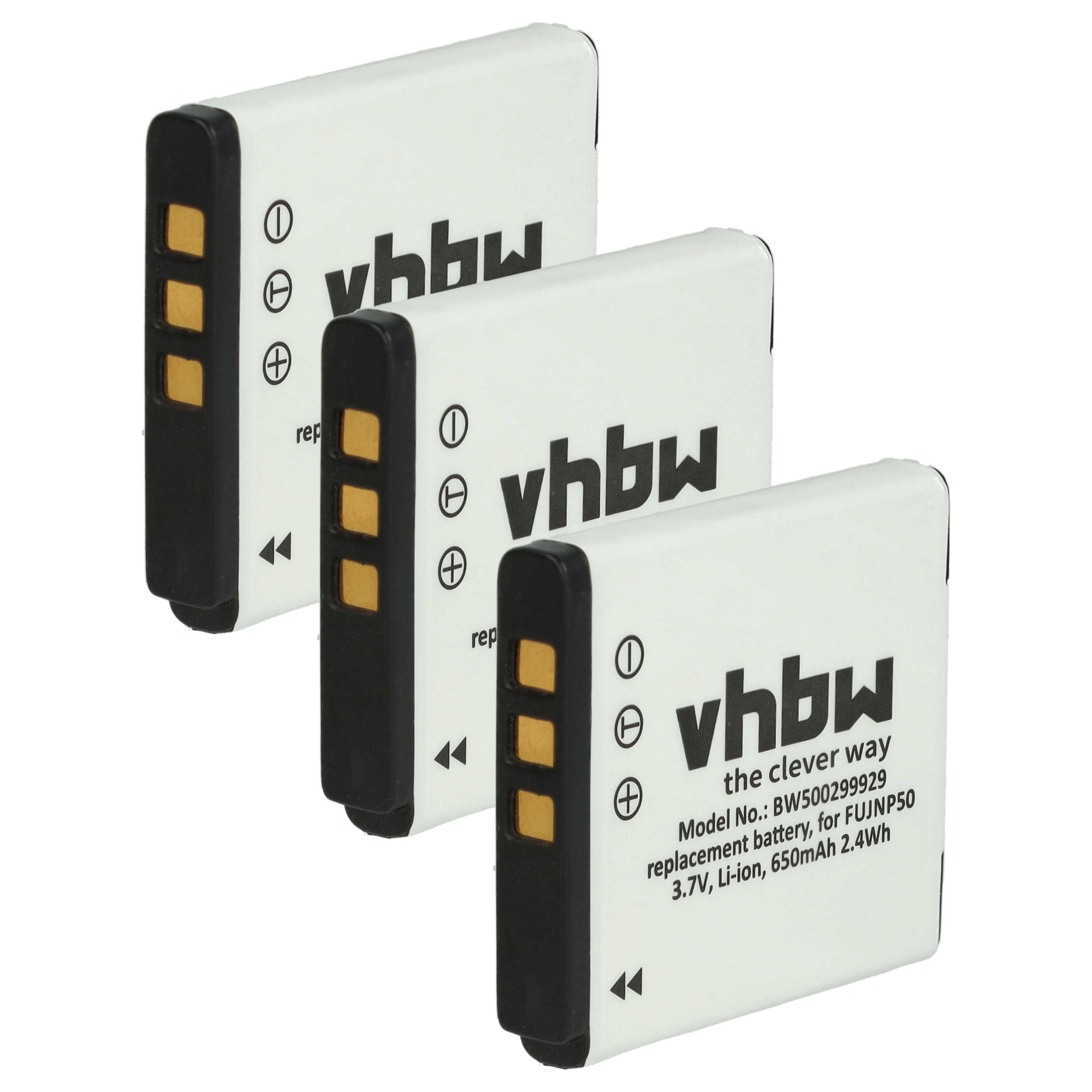 3x Battery replaces Fuji Fujifilm NP-50 - 650mAh, 3.6V, Li-Ion