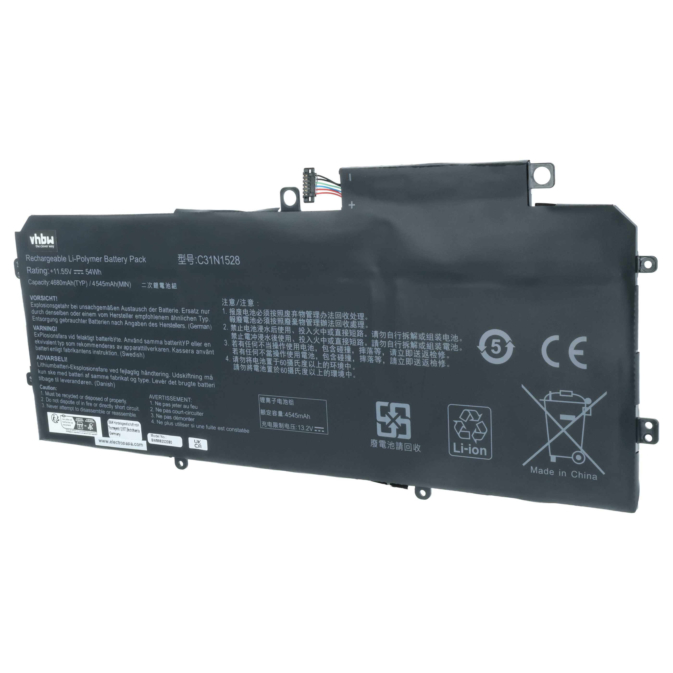 Akumulator do laptopa zamiennik Asus 0B200-02080000, C31N1538, C31Pq9H - 4680 mAh 11,55 V LiPo, czarny