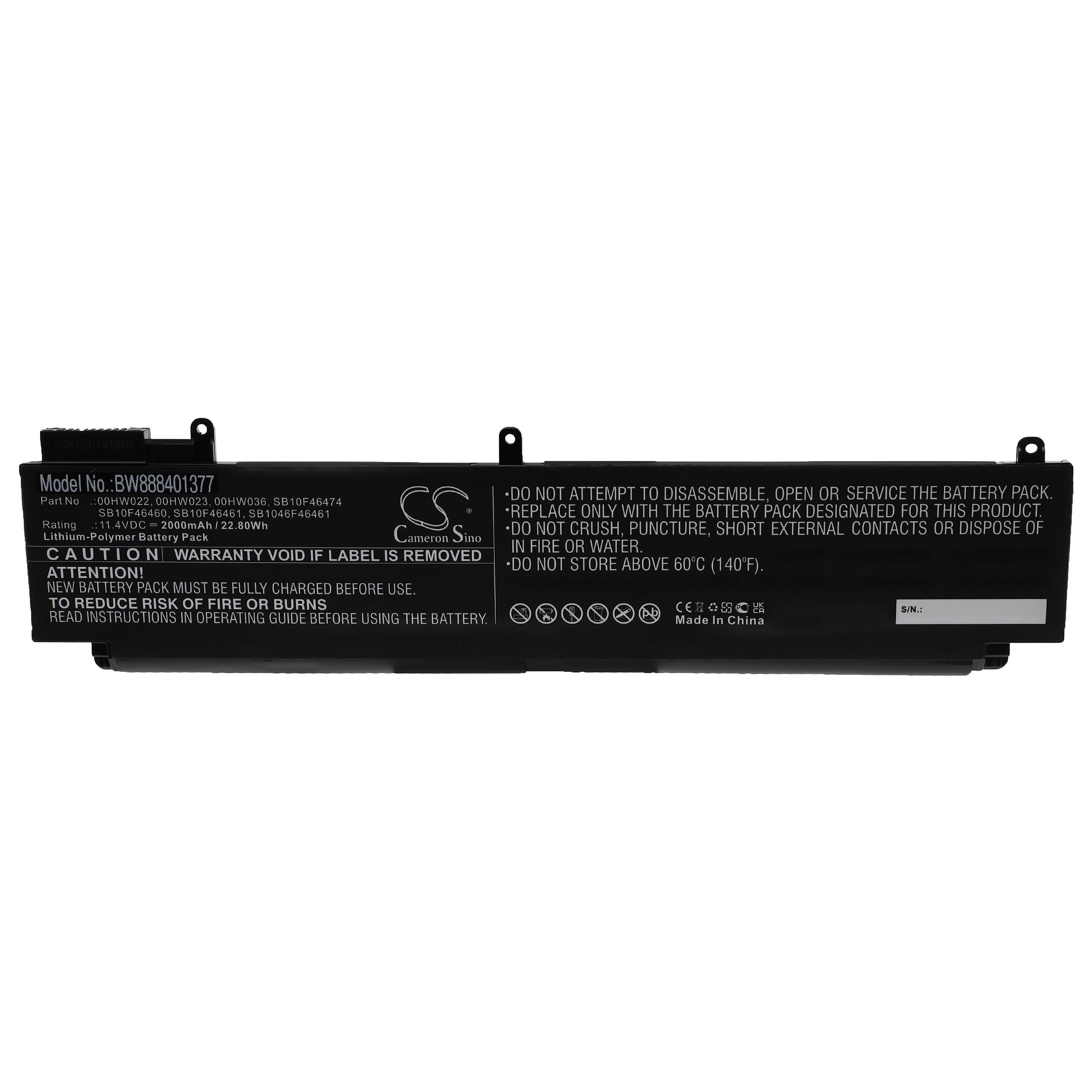Notebook Battery Replacement for Lenovo 00HW022, SB1046F46461, 00HW023, 00HW036 - 2000mAh 11.4V Li-polymer