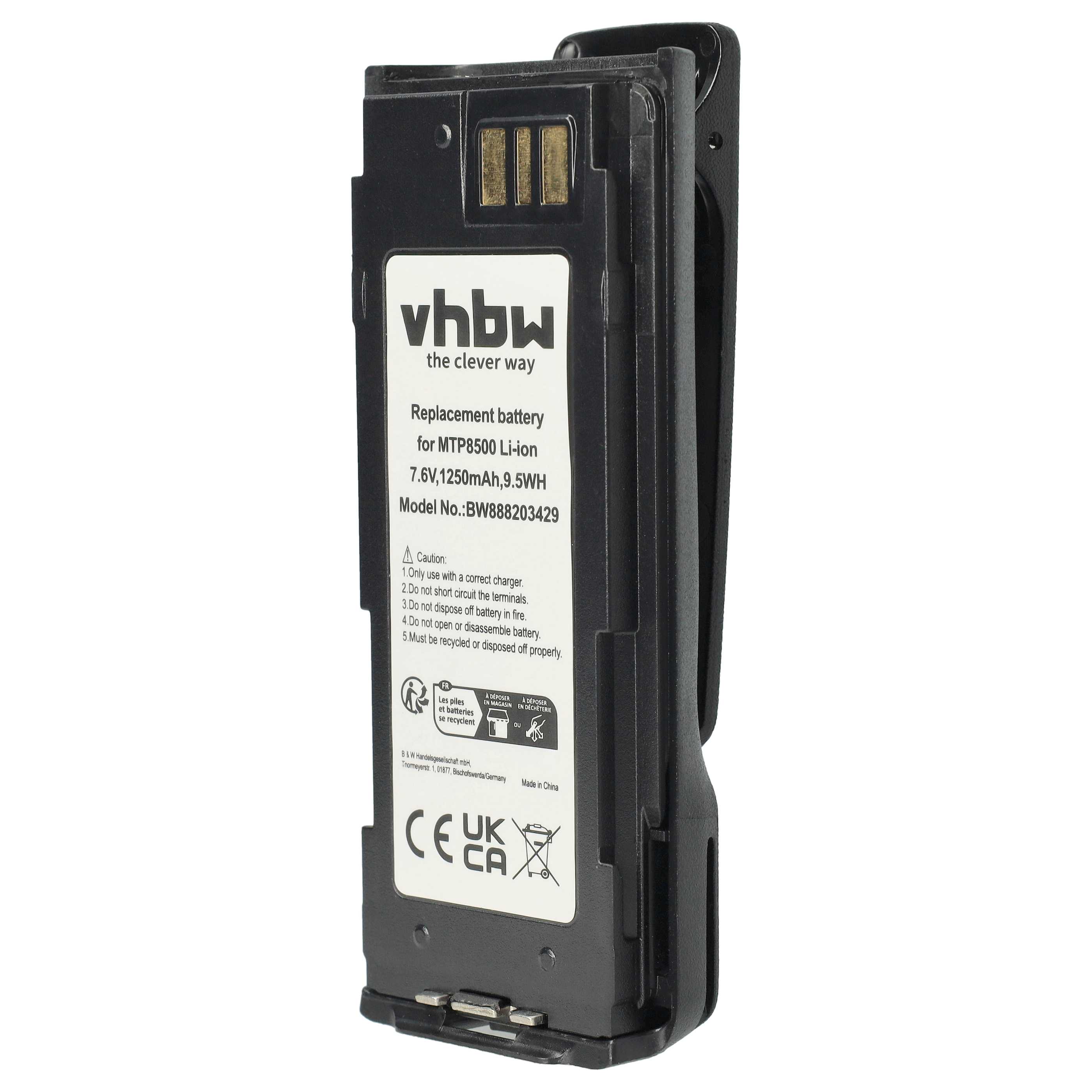 Radio 2x Battery replaces Motorola NNTN8570B, NNTN8570A, NNTN8570 - 1250 mAh 7.6 V Li-Ion + Belt Clip