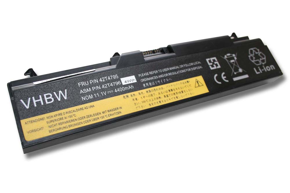 Batterie remplace Lenovo 42T4708, 42T4709, 42T4235 pour ordinateur portable - 4400mAh 11,1V Li-ion, noir