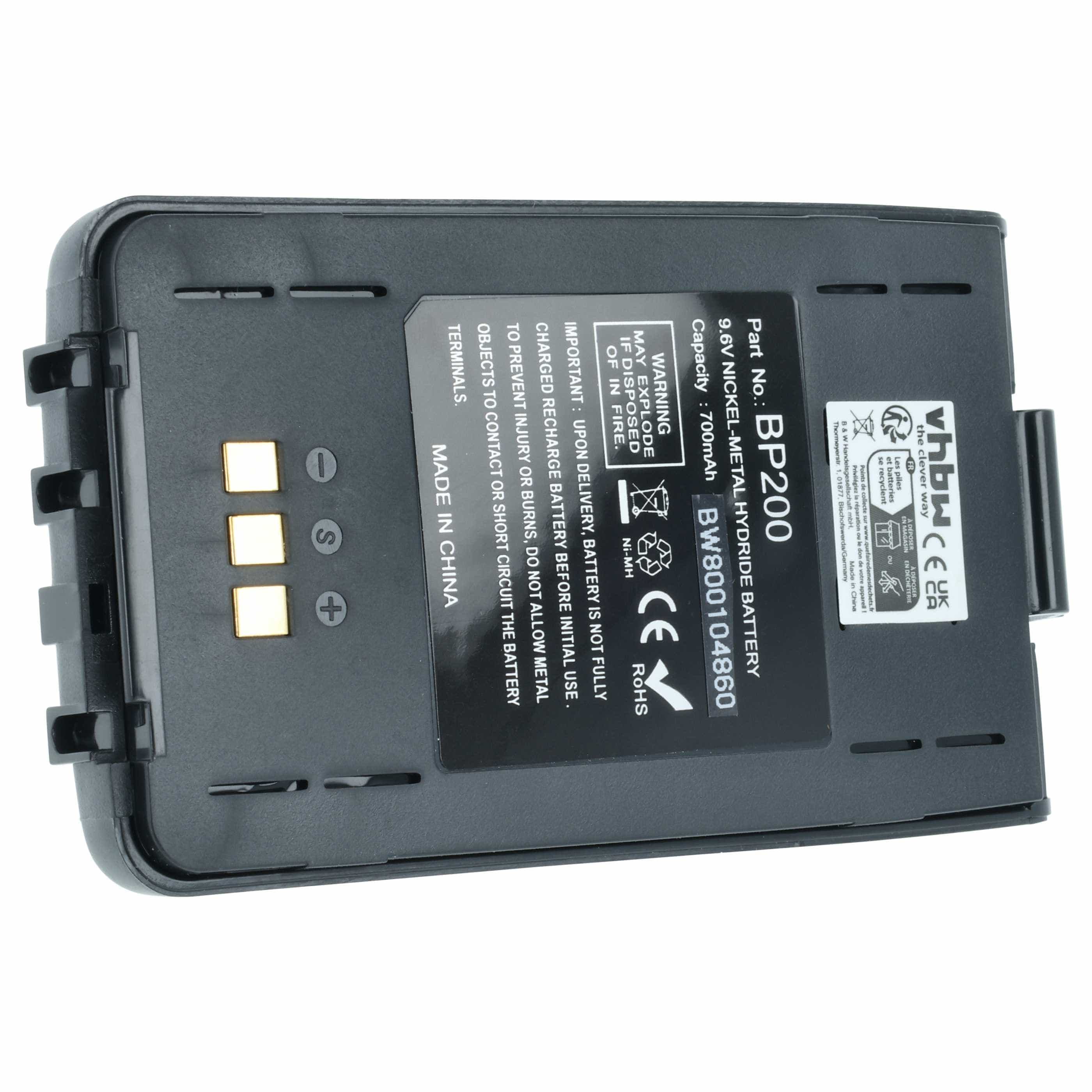 Radio Battery replaces Icom BP-200, BP-200L, BP-200H, BP-200XL, BP-200M - 750 mAh 9.6 V NiMH + Belt Clip