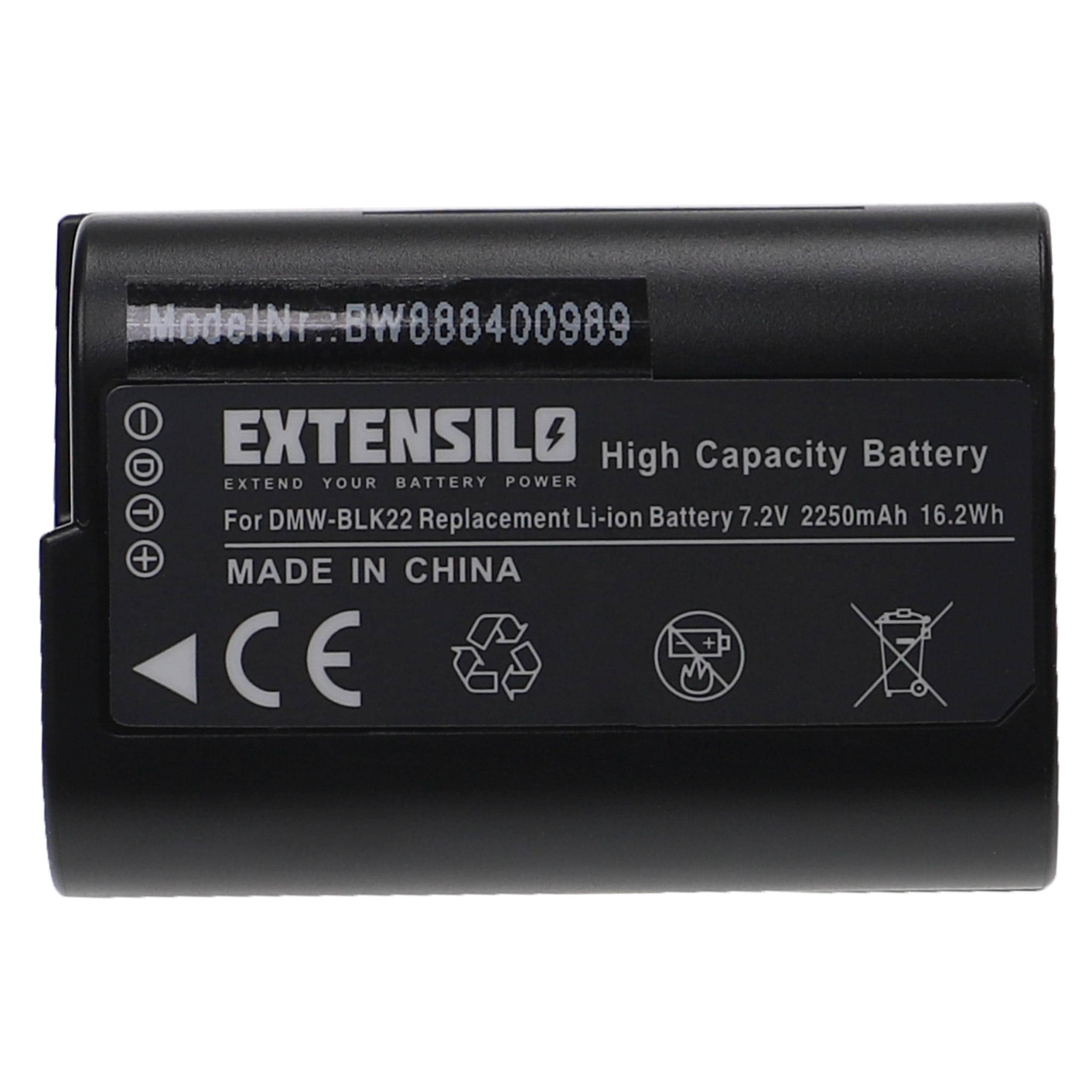 Battery replaces Panasonic DMW-BLK22, DMW-BLK22, DMW-BLK22GK - 2250mAh, 7.2V, Li-Ion