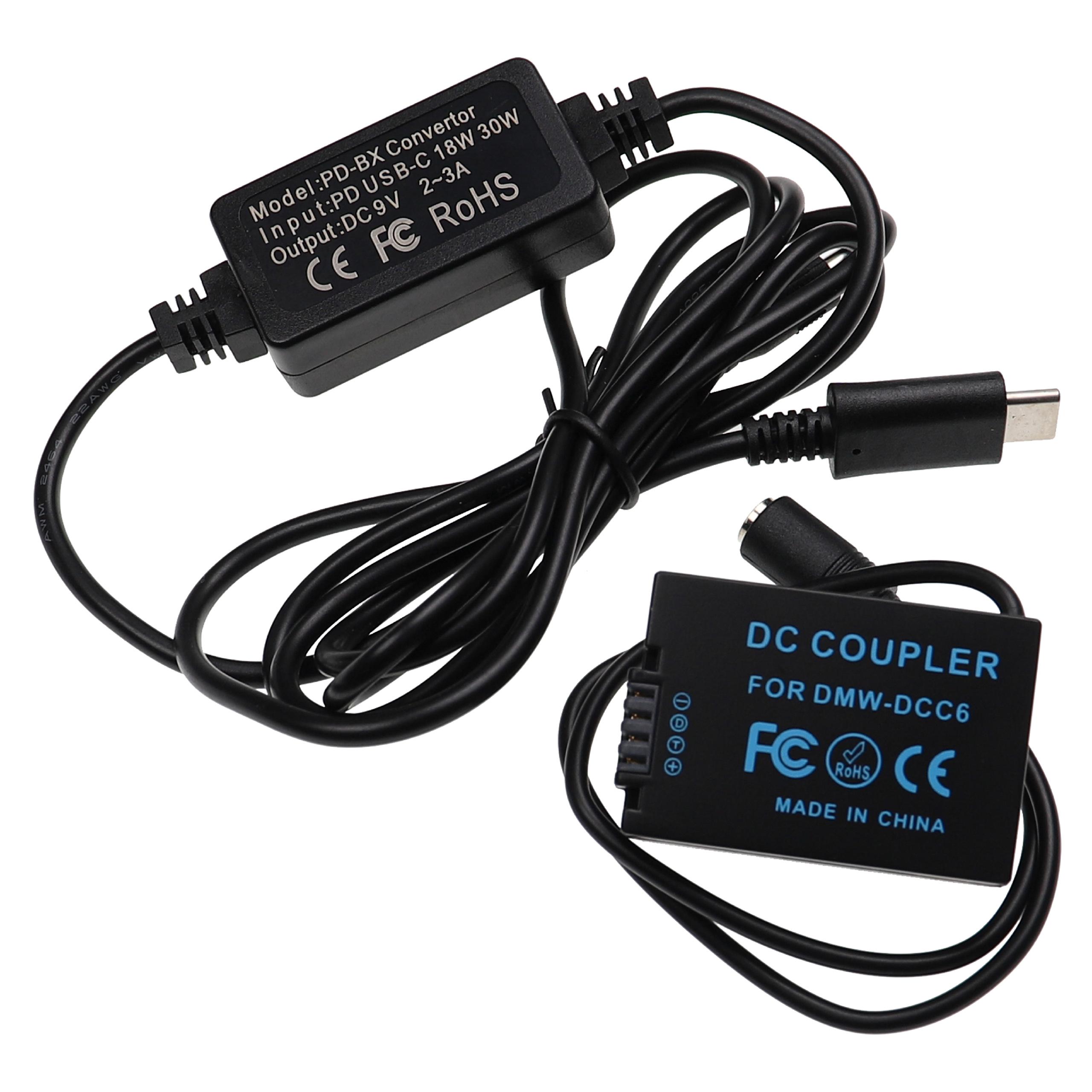 Fuente alimentación USB reemplaza Panasonic DMW-AC8 para cámaras + acoplador CC reemplaza Panasonic DMW-DCC6