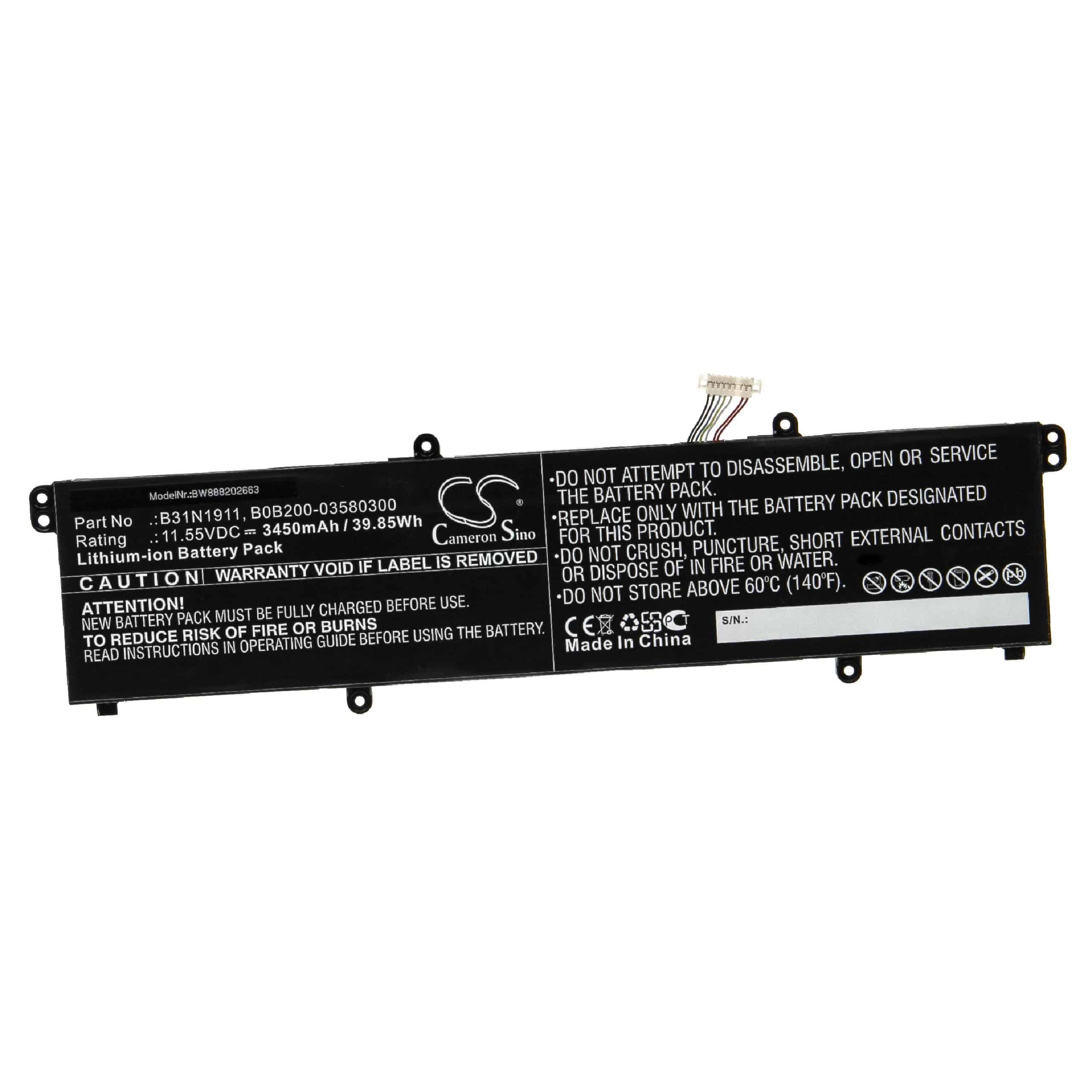 Notebook Battery Replacement for Asus B31N1911, B0B200-03580300, C31N1911 - 3450mAh 11.55V Li-Ion