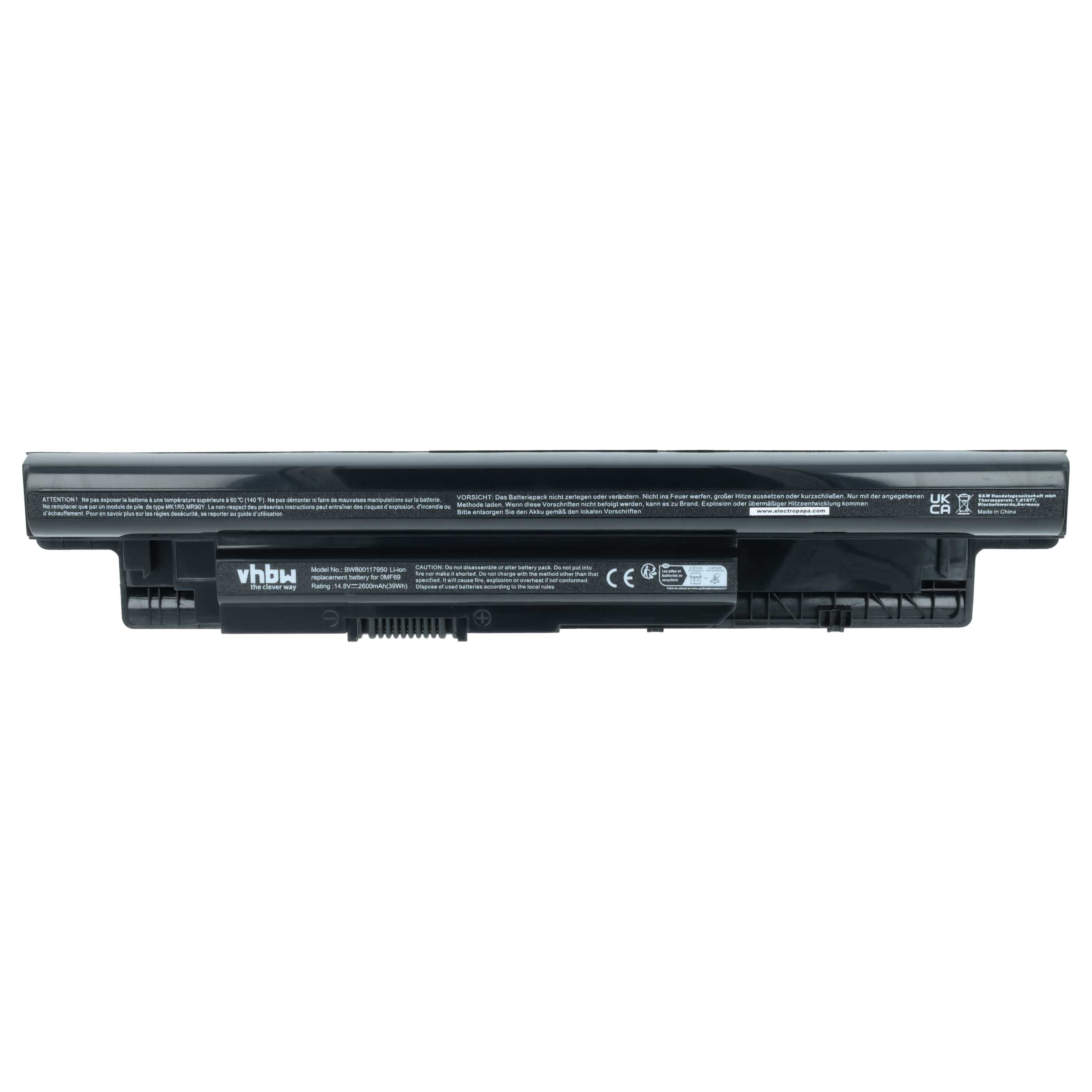 Batteria sostituisce Dell 312-1387, 24DRM, 0MF69, 312-1392, 312-1390 per notebook - 2600mAh 14,8V Li-Ion nero