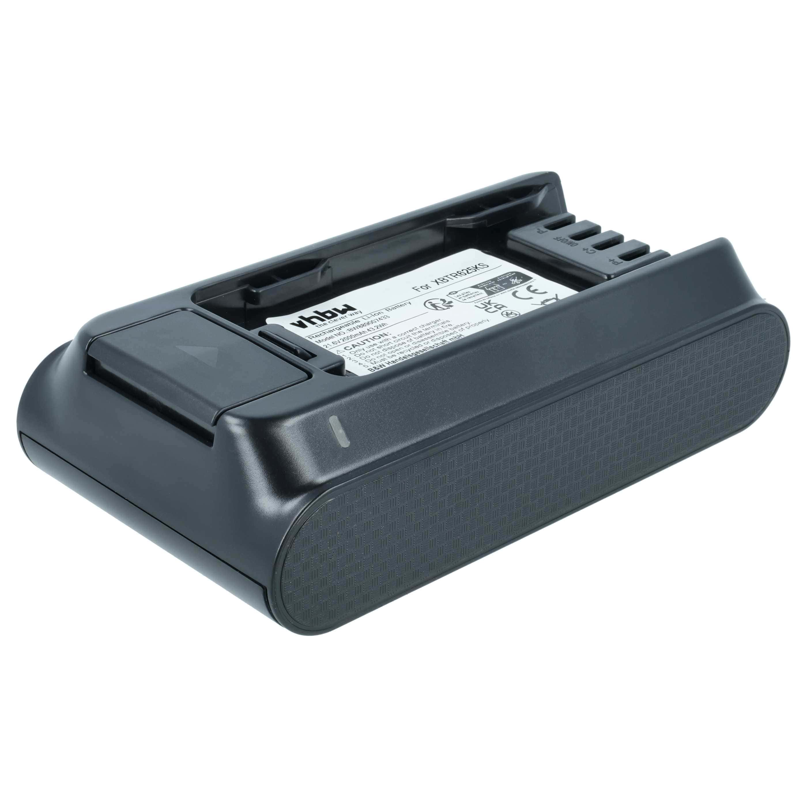 Battery replaces Shark XBTR625KSLN, XBTR625KSLEU, XBTR625KDC, XBTR625 for Shark 2000mAh, 21.6V, Li-Ion
