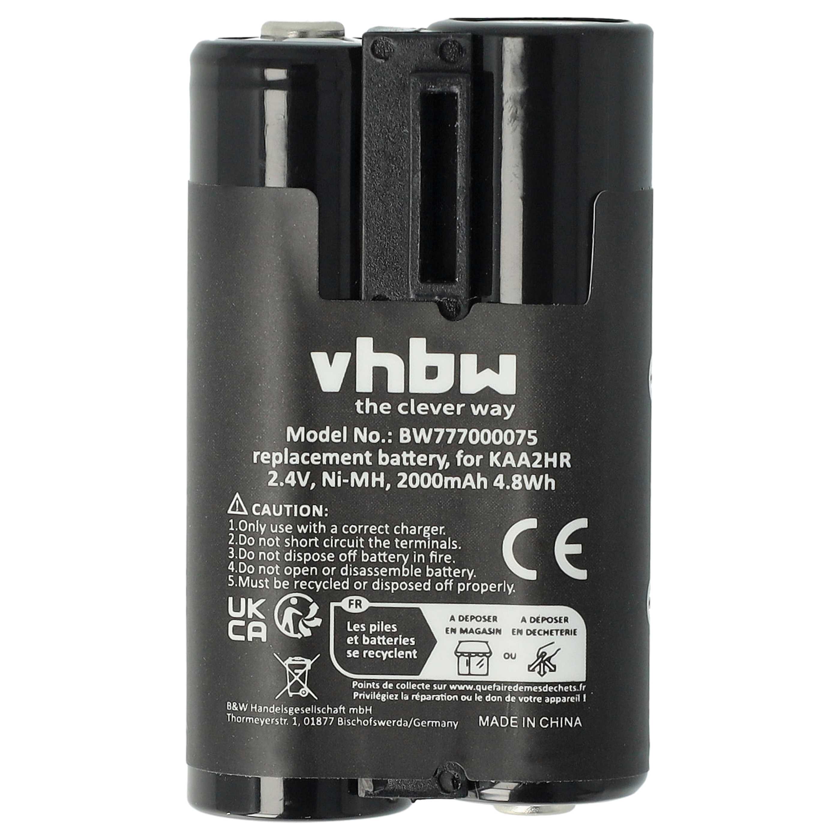 Battery replaces Kodak KAA2HR - 2000mAh, 2.4V, NiMH