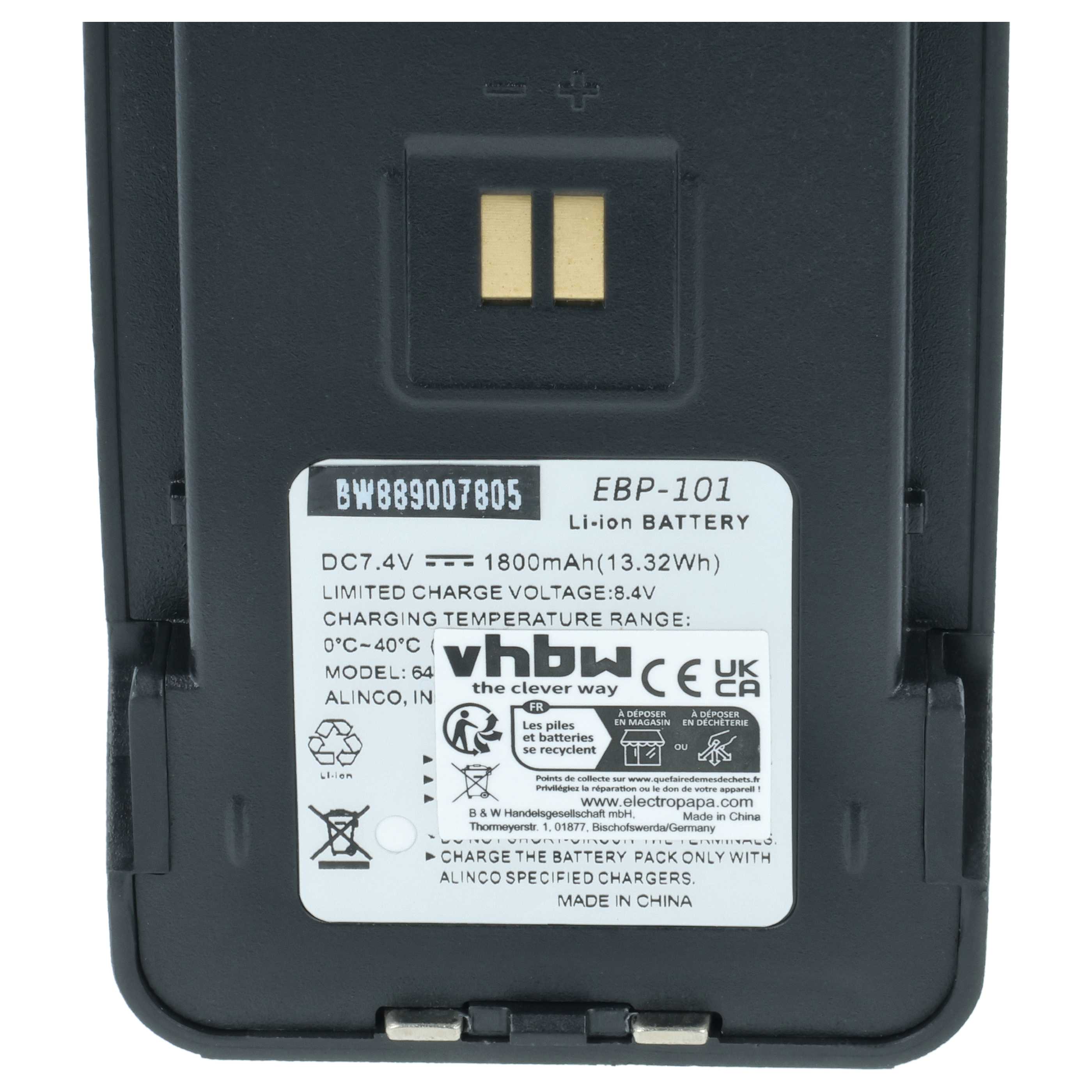 Radio 2x Battery replaces Alinco EBP-101 - 1800 mAh 7.4 V Li-Ion