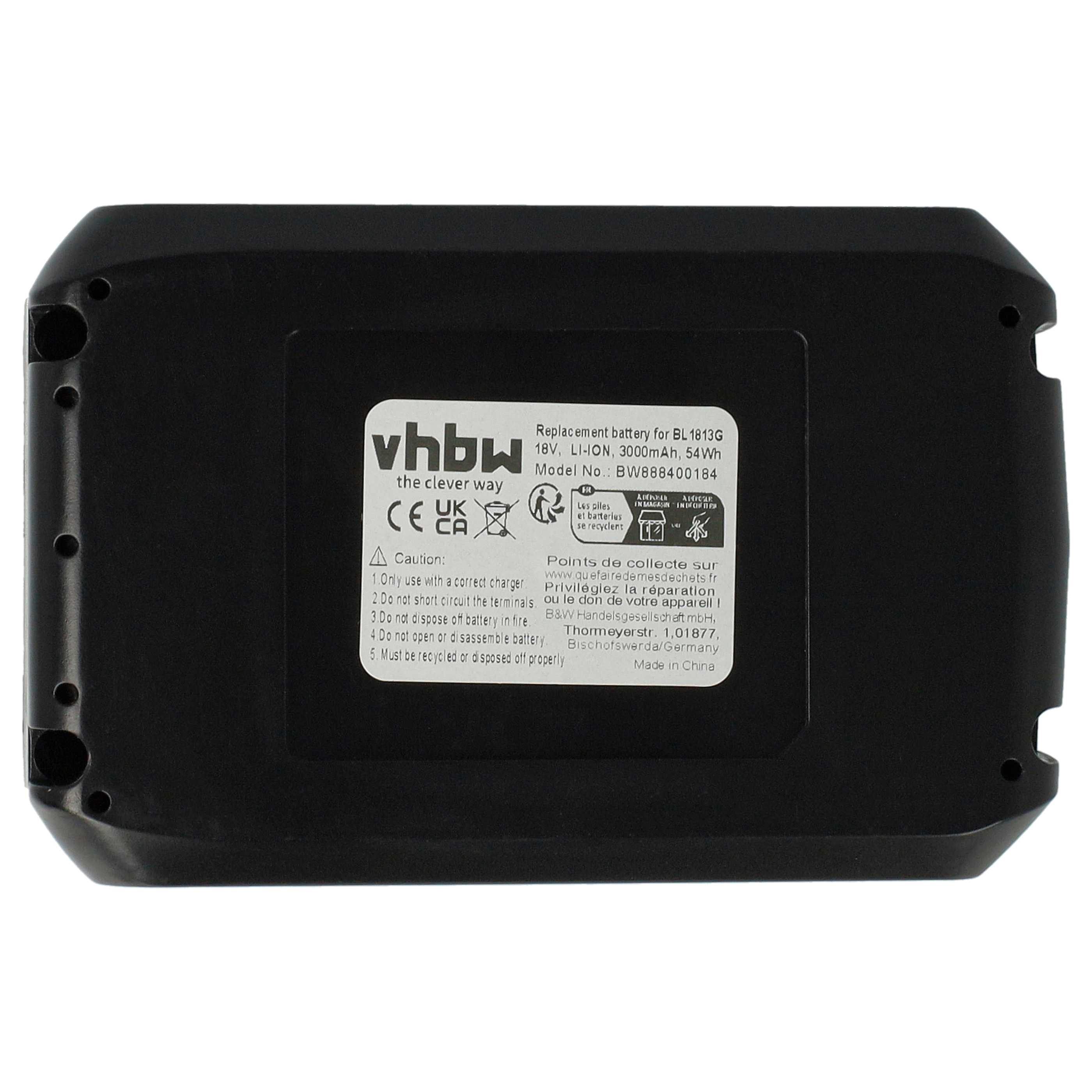 Battery replaces Makita 195608-4, 198186-3, 196367-3, BL1813G Electric Power Tool - 3000 mAh, 18 V, Li-Ion