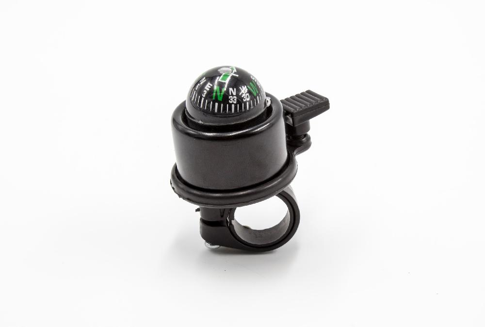 Fahrradklingel Schelle Glocke mit Kompass, schwarz, Aluminium / Kunststoff