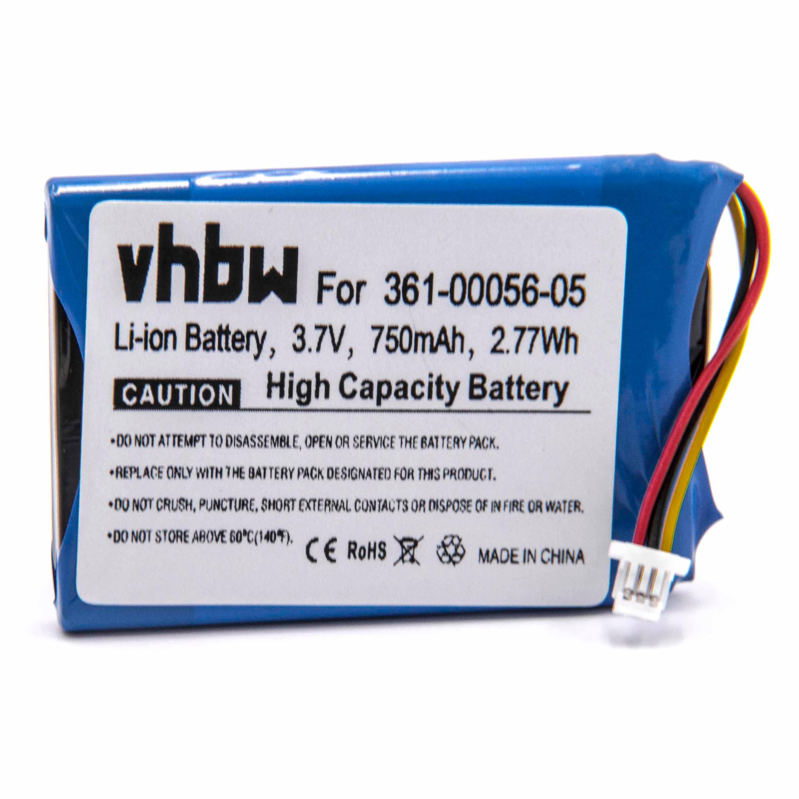 Batterie remplace Garmin 361-00056-11, 361-00056-05 pour navigation GPS - 750mAh 3,7V Li-ion